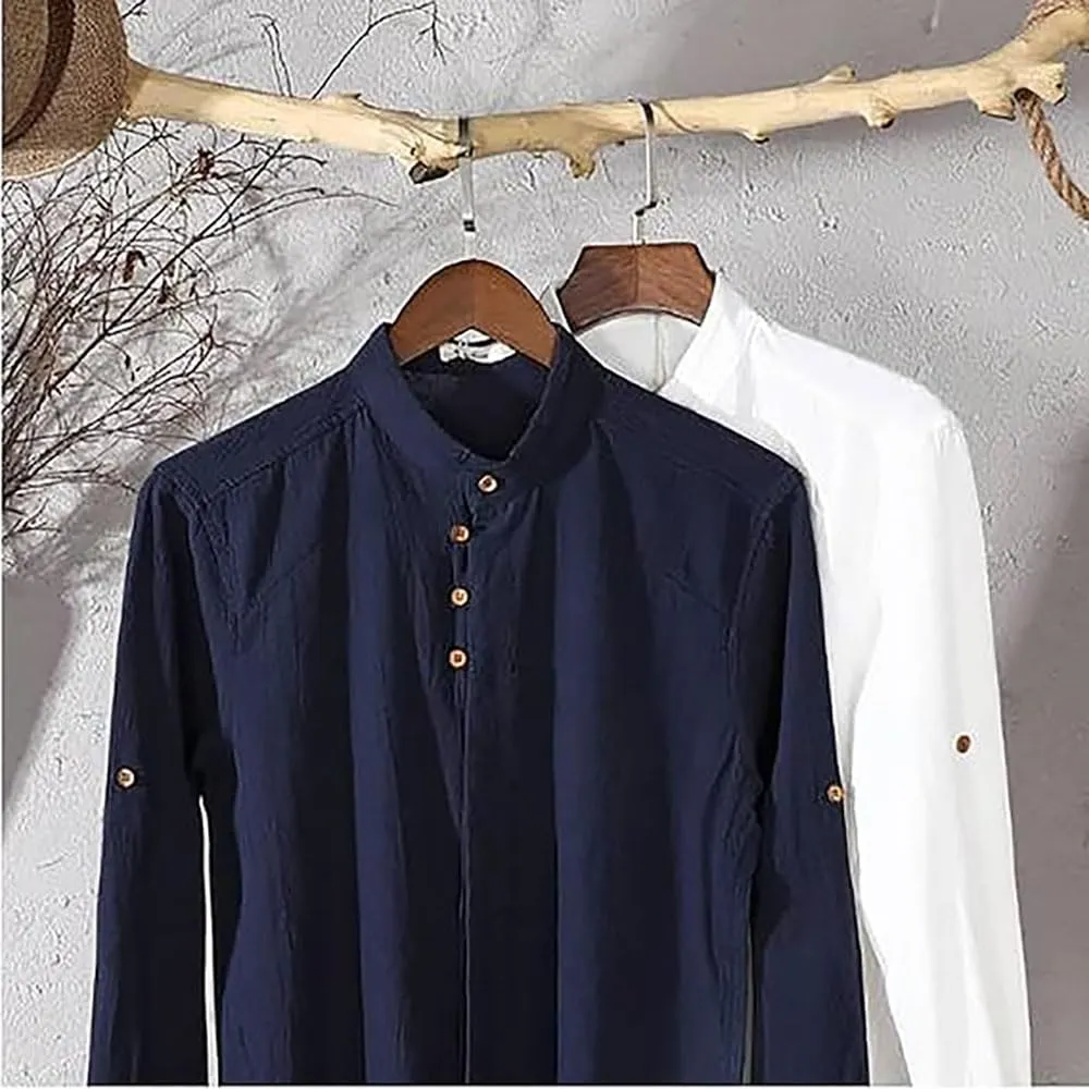 EEJBYTDI Soulona - Camicia Katana Japan Style da uomo, misto lino e cotone, vestibilità aderente, a maniche lunghe, colore bianco, S-5XL - immagine 2
