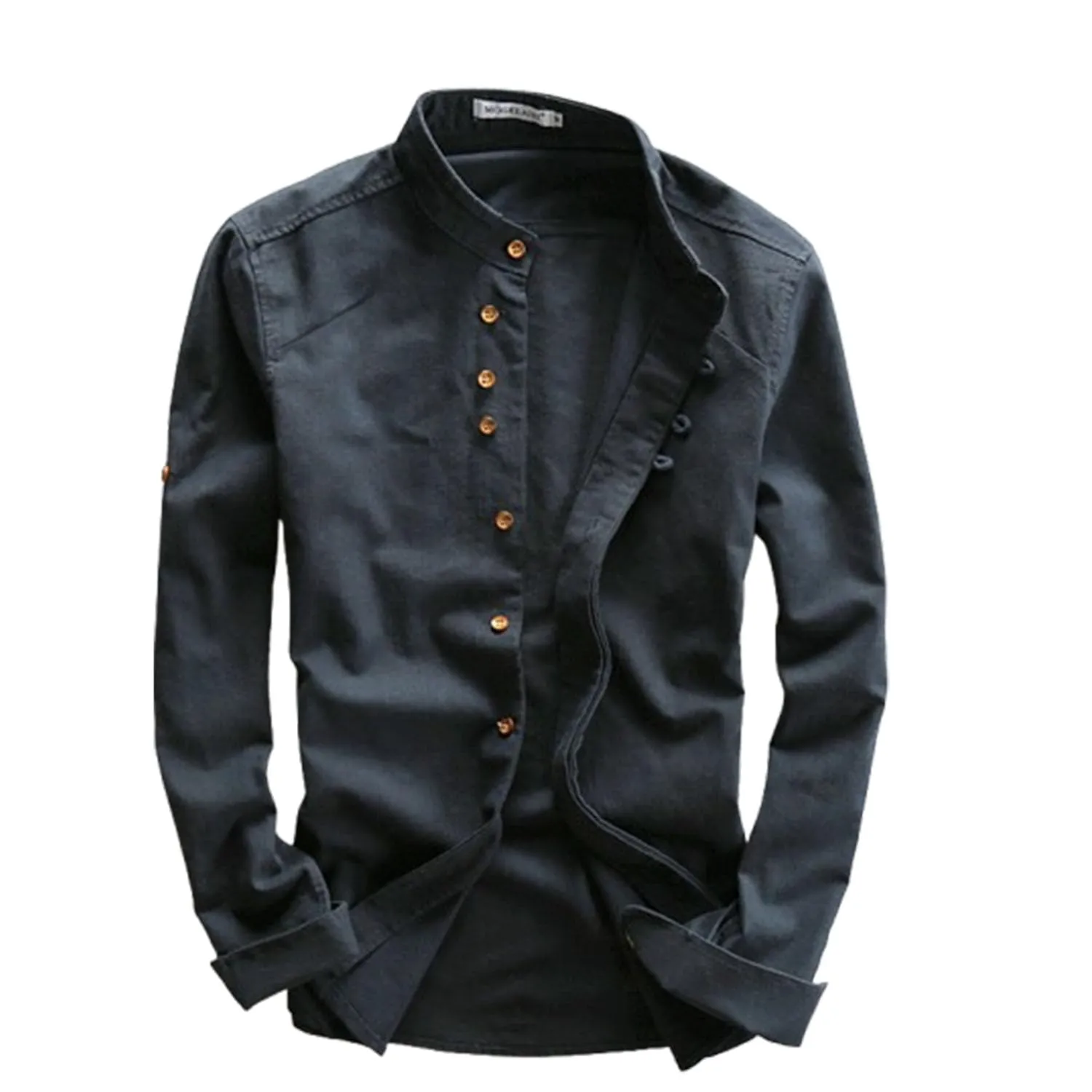 EEJBYTDI Soulona Katana Camicia da uomo in stile giapponese, misto lino e cotone di alta qualità, vestibilità aderente, maniche lunghe, bianco, S-5XL - immagine 1