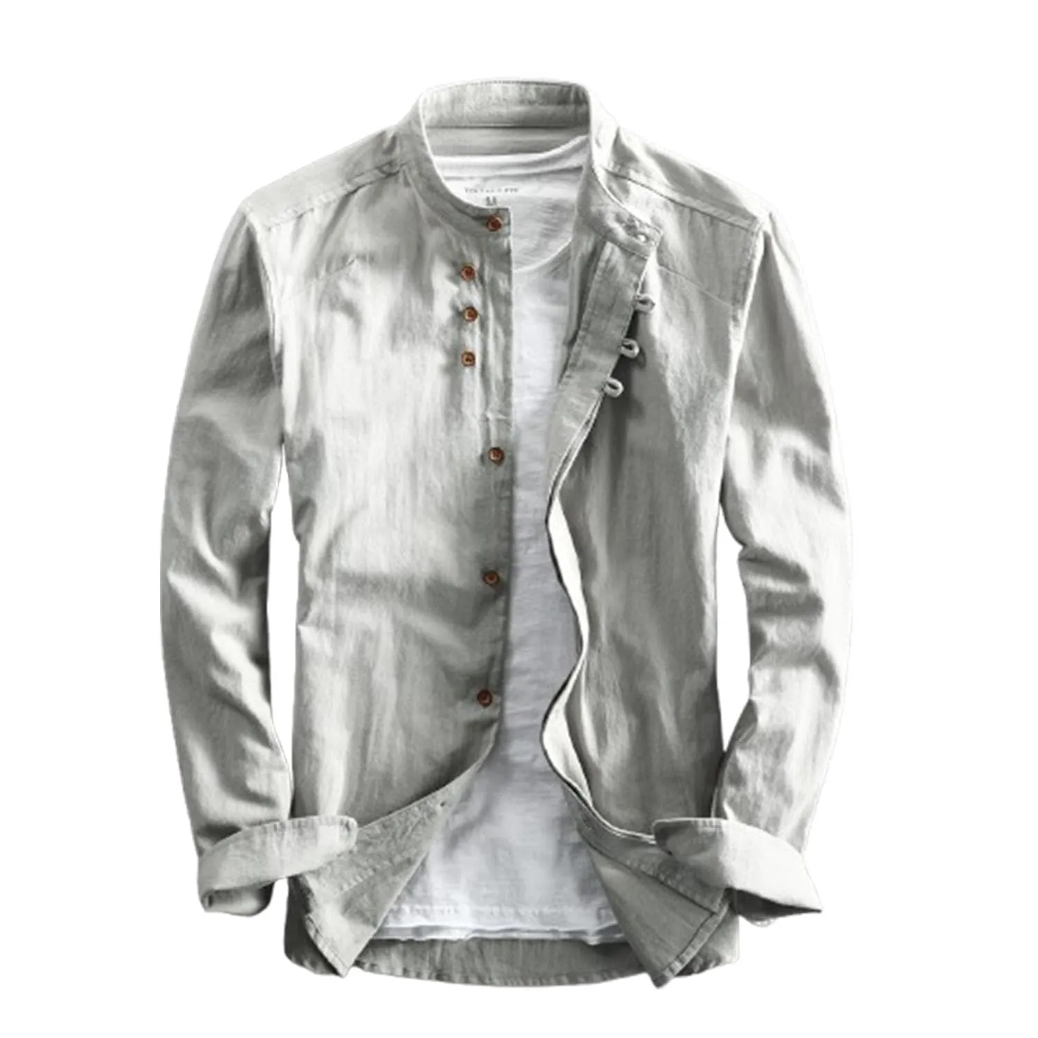 EEJBYTDI Soulona - Camicia Katana Japan Style da uomo, misto lino e cotone, vestibilità aderente, a maniche lunghe, colore bianco, S-5XL - immagine 1