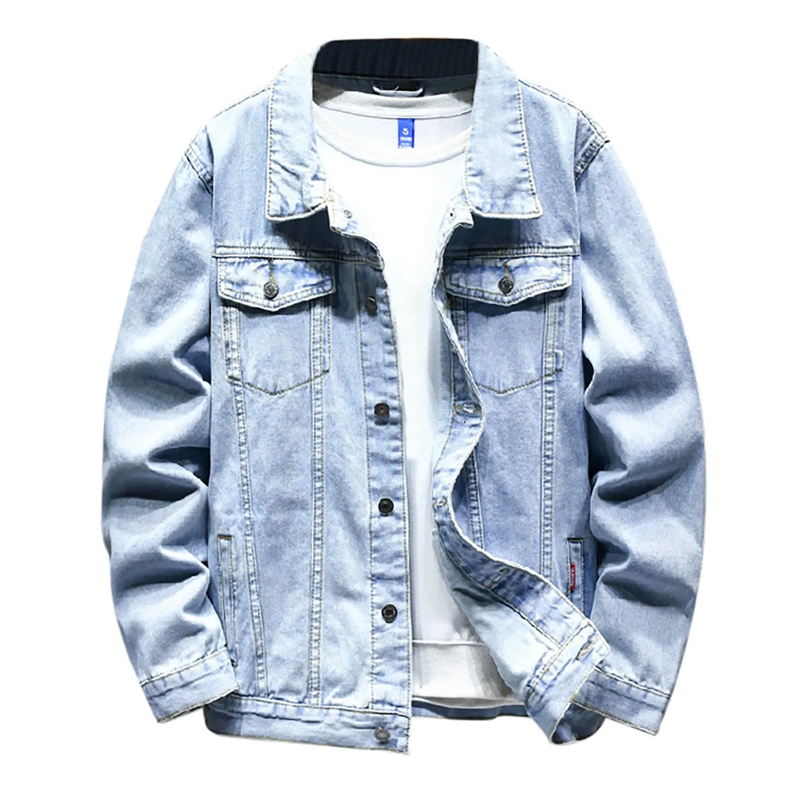 Giacca Jeans Uomo, Giubbini Primaverili Uomo, Uomini vestibilità Ampia Vintage Giacca di Jeans Classico Cappotto Western Trucker Jeans Casual Denim Giacca in Jeans Vintage Giacca Trucker - immagine 7