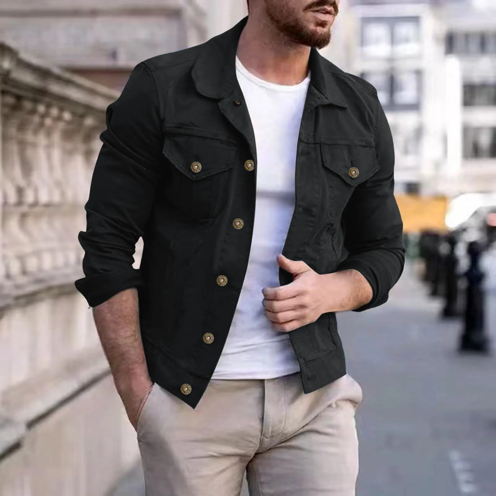 Giacchetto Jeans Uomo, Giubbotto Uomo Estivo, Estivo Casual Denim Giacca Giubbino Slim Fit Giubbotto da Mezza Stagione Denim Cotone con Botonni E Tasche Giacca in Jeans Denim Jacket - immagine 2