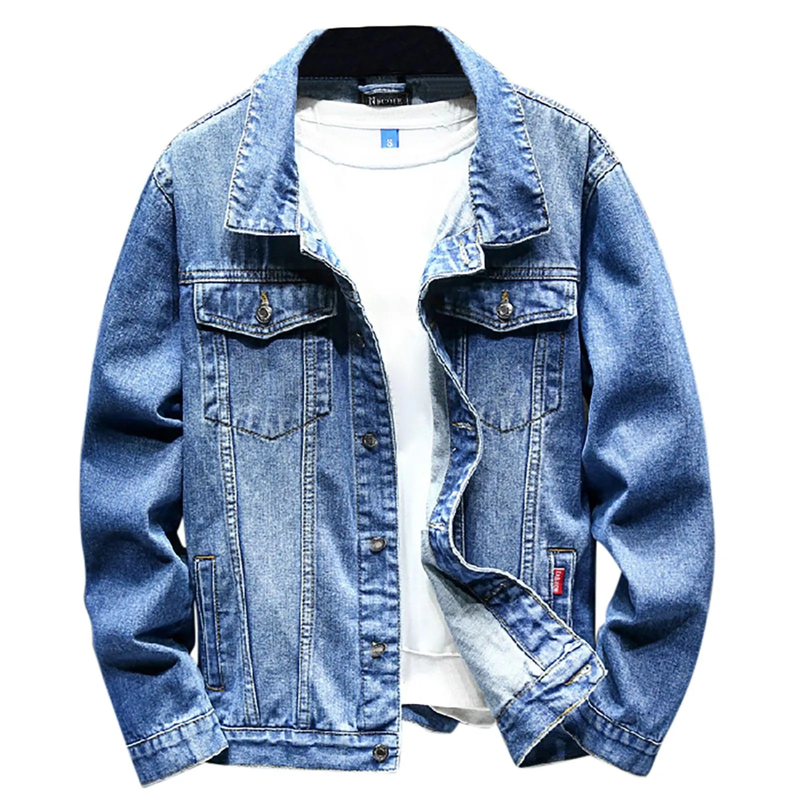 Giubbino Jeans Uomo, Giubbotto Uomo Estivo, Giacca Trucker Leggera Casual Button Down Risvolto Giacca in Denim Stretch retrò Biker Cappotto Giacca Casual Slim Fit per Donna Uomo Denim Jacket - immagine 7