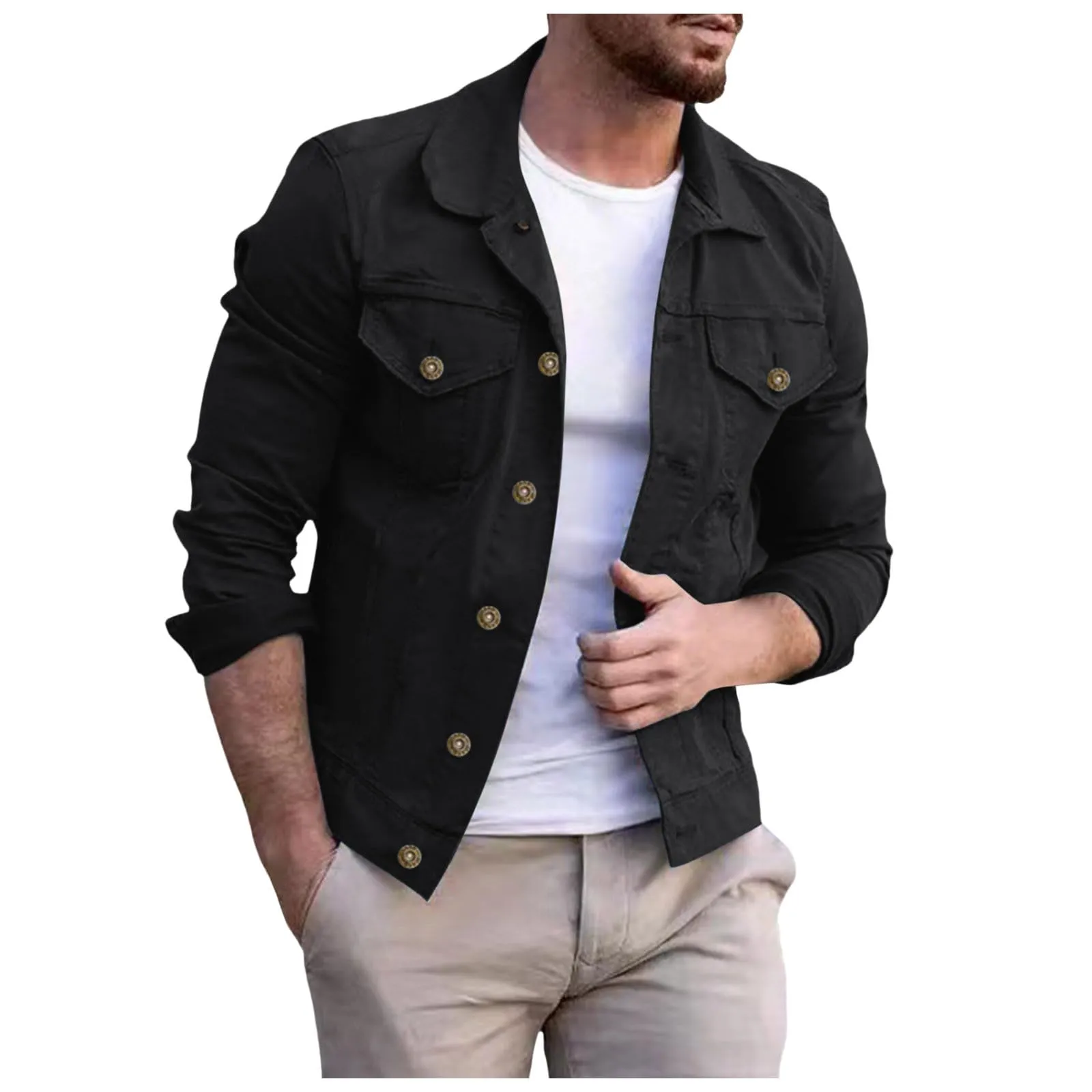 Giacca Denim Uomo, Giacca Primaverile Uomo, Giacca da Uomo Denim Trucker Giacca Classico Lavato Stile Vintage Jeans Cappotto per Gli Uomini Giacca in Jeans Giacca da Camionista - immagine 1