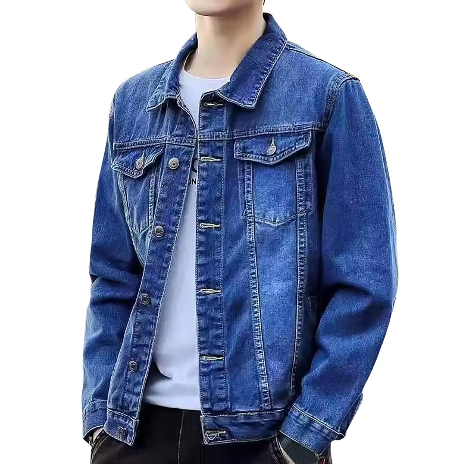 Giacca Jeans Uomo Nera, Giacca Leggera Uomo, Giacca Denim Giubbino Slim Cotone Leggero Estivo Casual Bottoni Tasche Frontali Nera Giacca da Lavoro Tempo Libero Sport Fitness Basic Outdoor Style - immagine 1