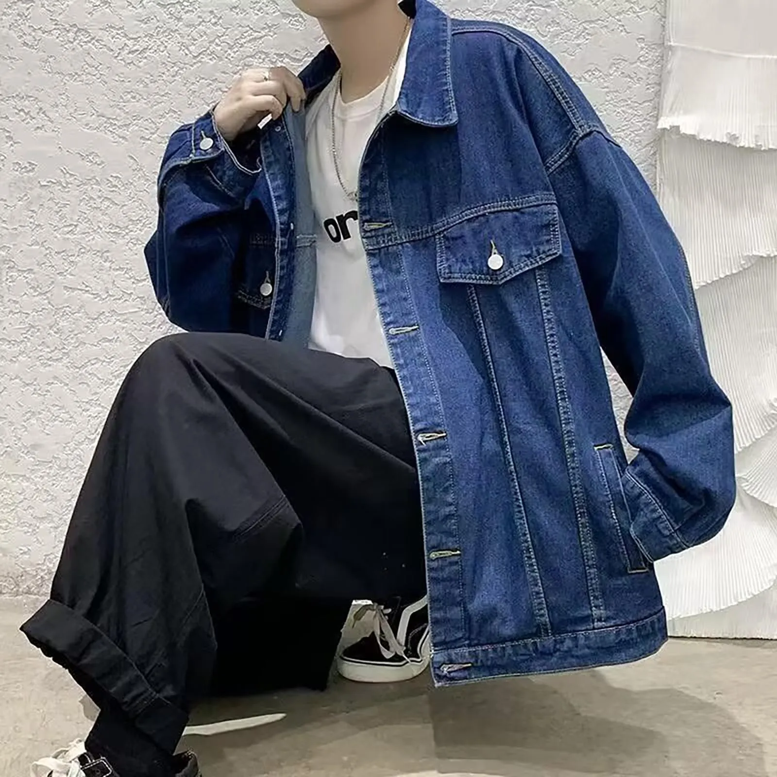Giacca di Jeans Uomo, Giubbotto Uomo Estivo, Giacca Denim Giubbino Slim Cotone Leggero Estivo Casual Bottoni Tasche Frontali Nera Giacca Mezza Stagione Rider Jacket Denim - immagine 2
