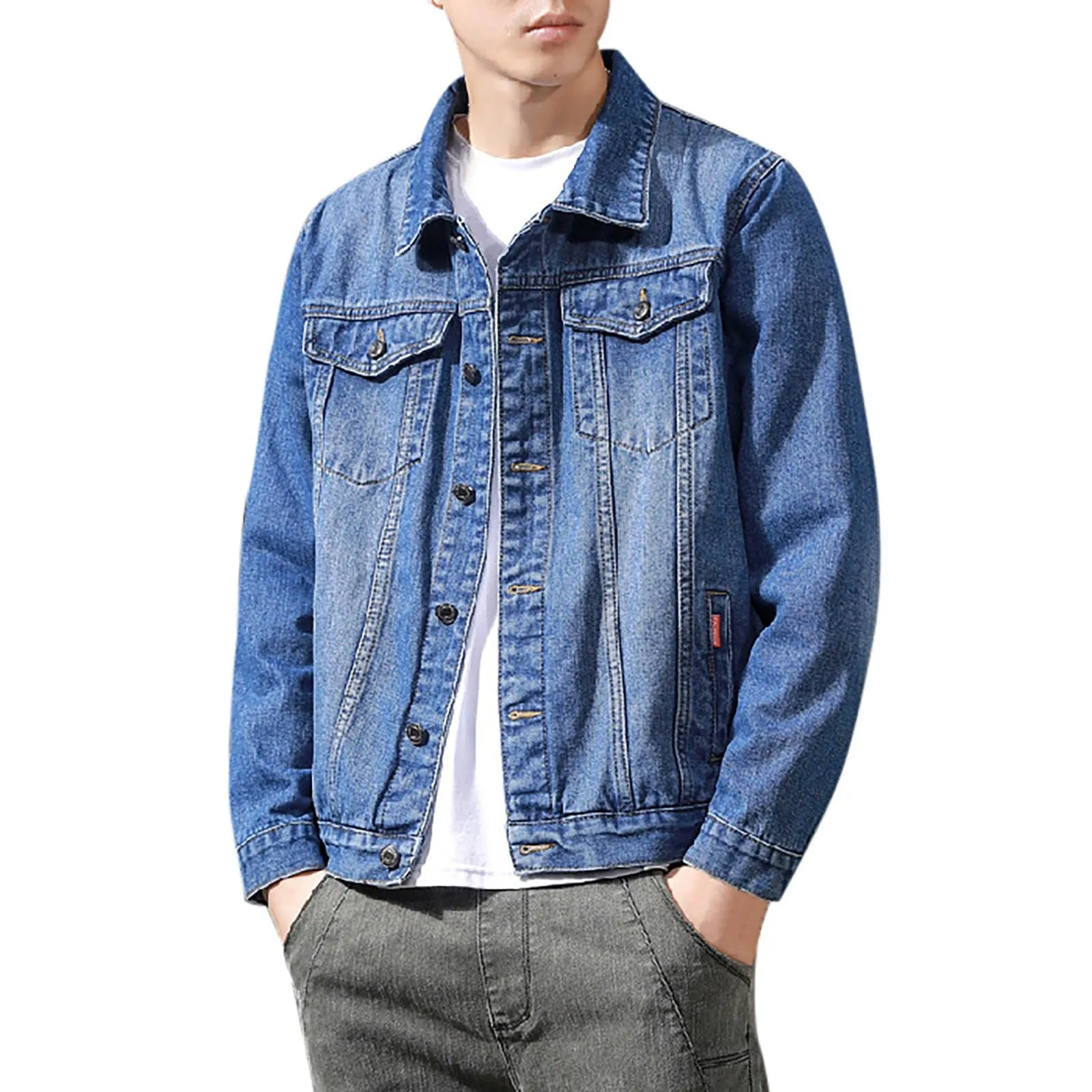 Giacca di Jeans Uomo, Giubbotto Uomo Estivo, Giacca Denim Giubbino Slim Cotone Leggero Estivo Casual Bottoni Tasche Frontali Nera Giacca Mezza Stagione Rider Jacket Denim - immagine 3