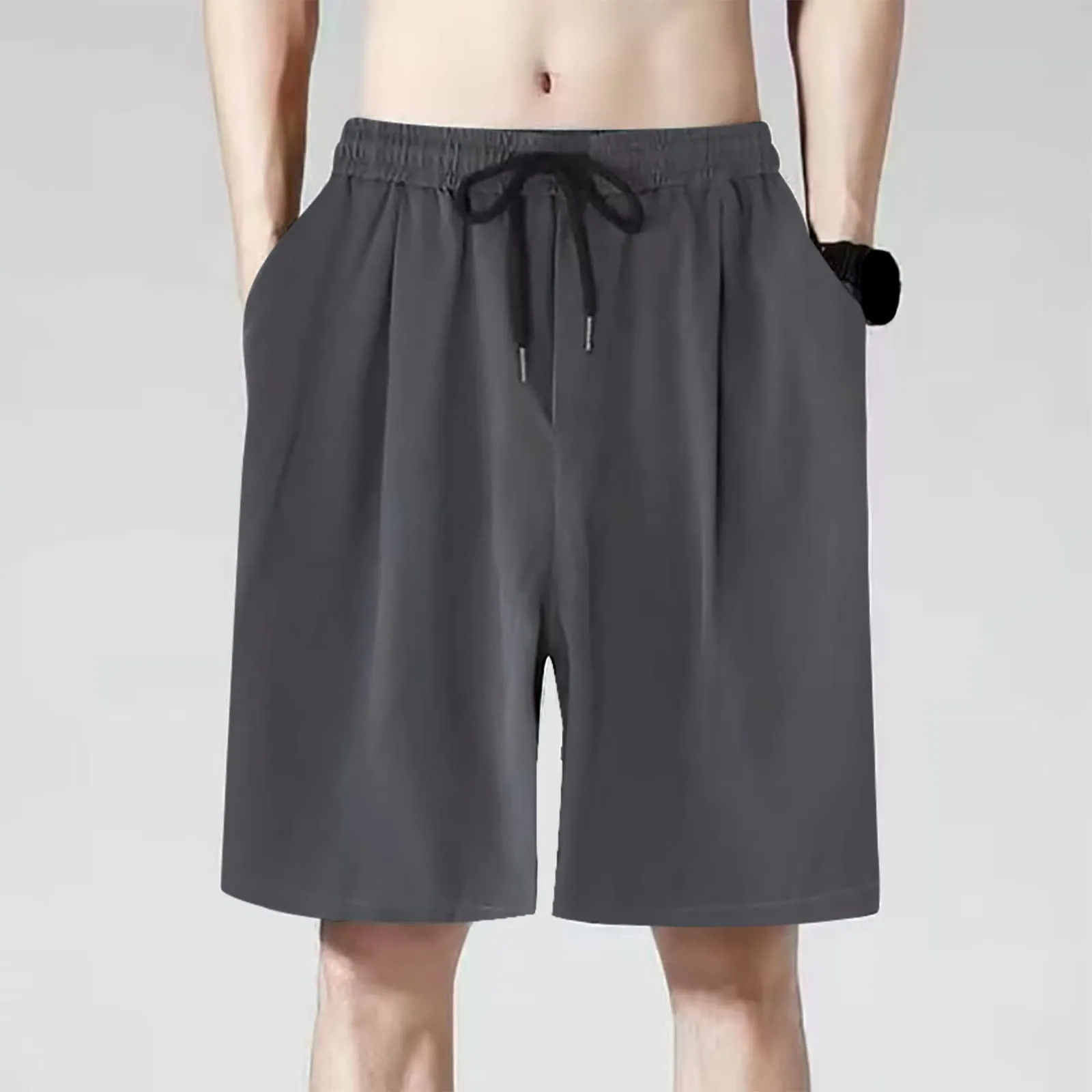 Fccrian Pantaloncini da palestra da uomo al ginocchio corti in tinta unita pantaloncini con coulisse per vacanze estivi spiaggia casual elastico in vita pantaloni da jogging da uomo pantaloni della - immagine 2