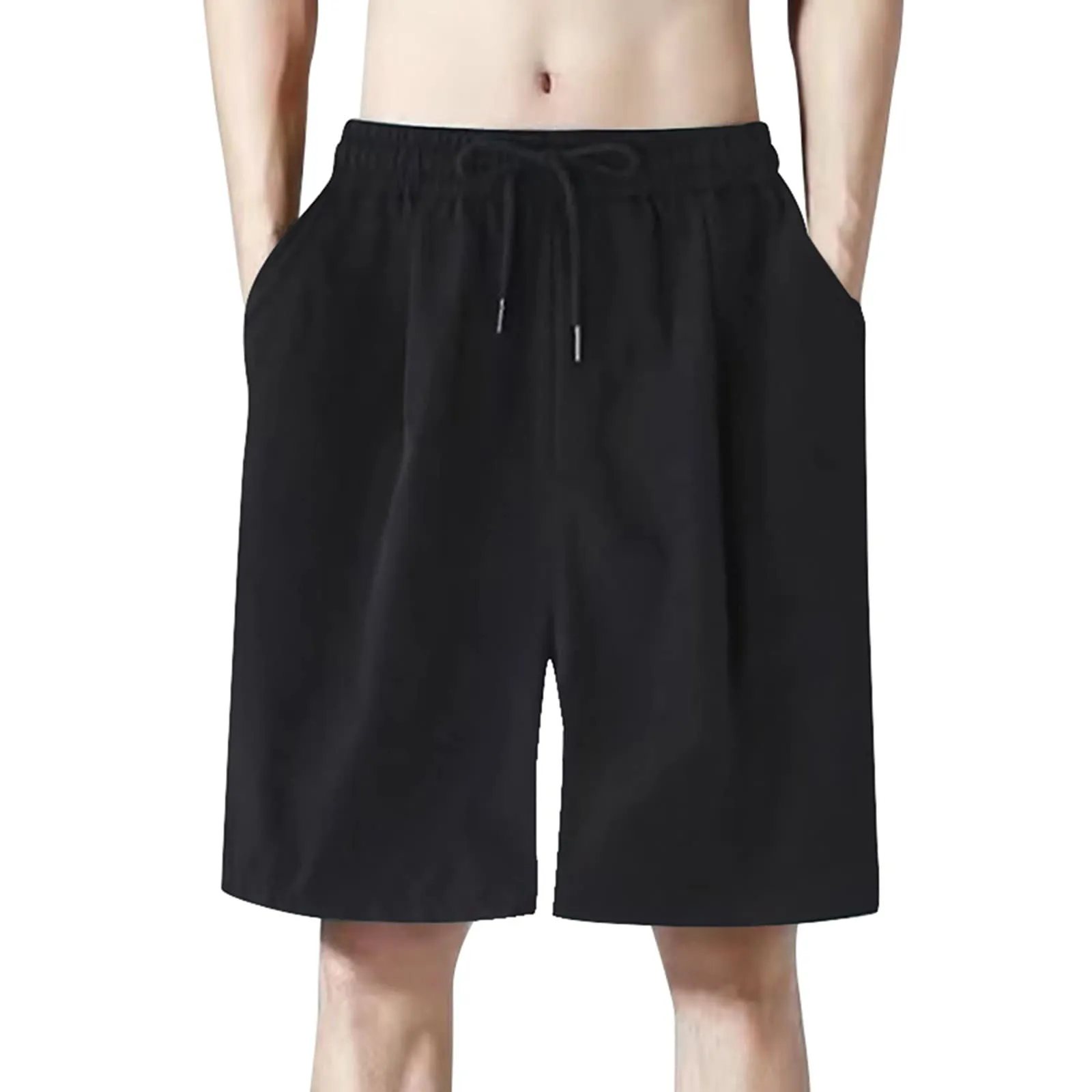 Fccrian Pantaloncini da palestra da uomo al ginocchio corti in tinta unita pantaloncini con coulisse per vacanze estivi spiaggia casual elastico in vita pantaloni da jogging da uomo pantaloni della - immagine 1