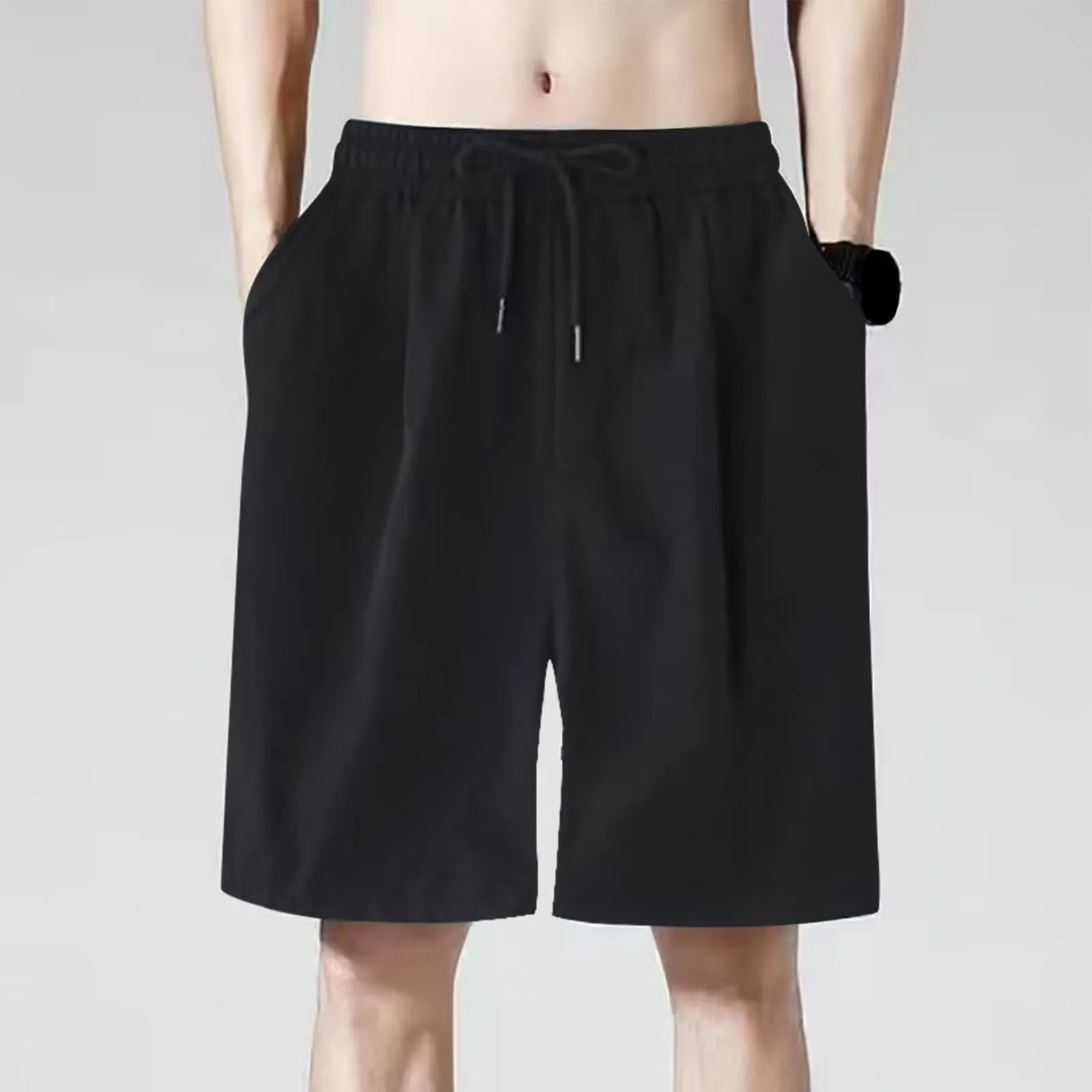 Fccrian Pantaloncini da palestra da uomo al ginocchio corti in tinta unita pantaloncini con coulisse per vacanze estivi spiaggia casual elastico in vita pantaloni da jogging da uomo pantaloni della - immagine 2