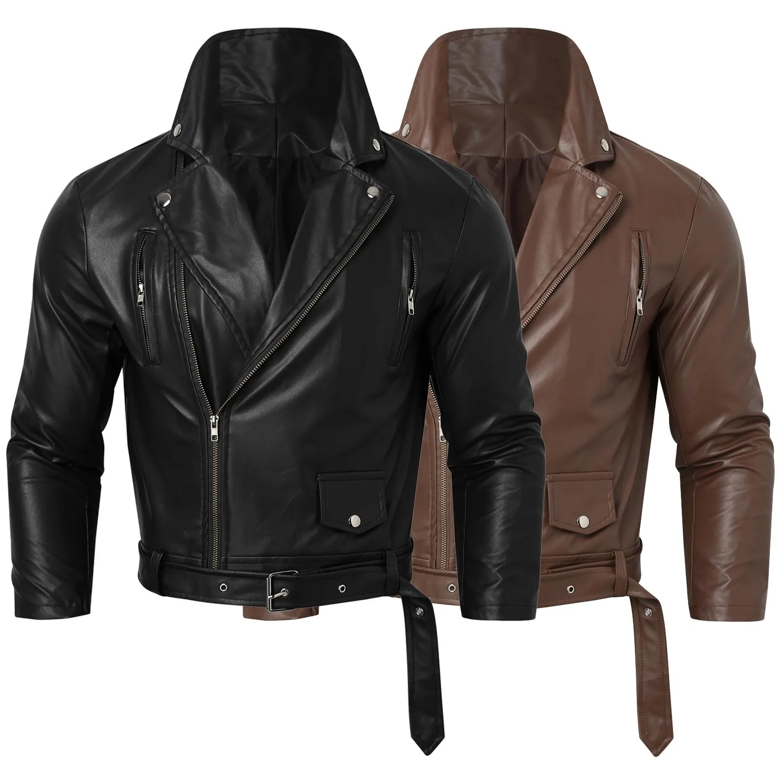 Giacca in Pelle Uomo, Giubbotto Manica Lunga Finta Pelle Biker Casuale Cotone Moda Giacca a Vento per Le Mezze Stagioni Giacca di Pelle Giacca Mezza Stagione Cappotto in Ecopelle - immagine 2