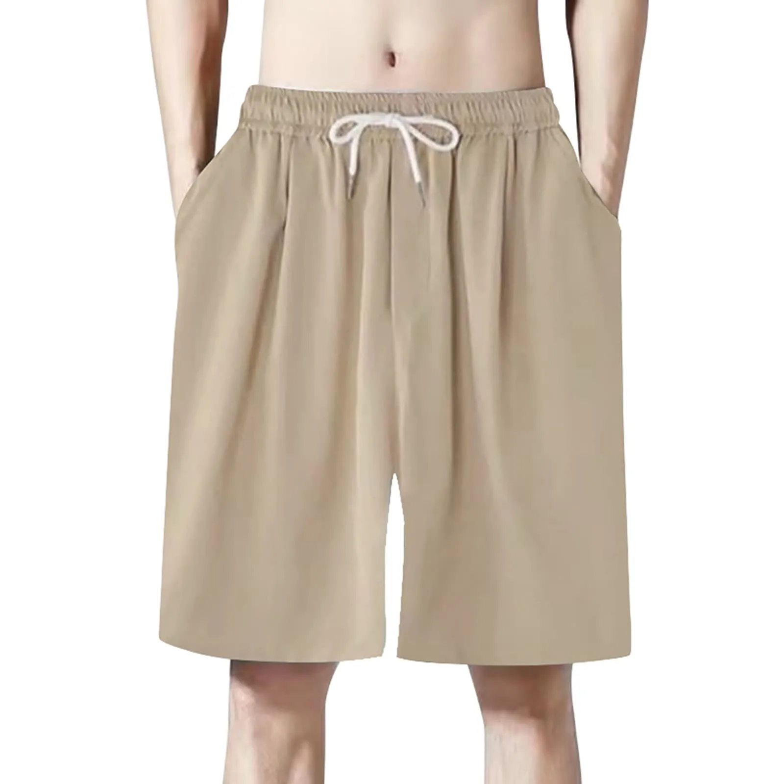 Fccrian Pantaloncini da palestra da uomo al ginocchio corti in tinta unita pantaloncini con coulisse per vacanze estivi spiaggia casual elastico in vita pantaloni da jogging da uomo pantaloni della - immagine 1
