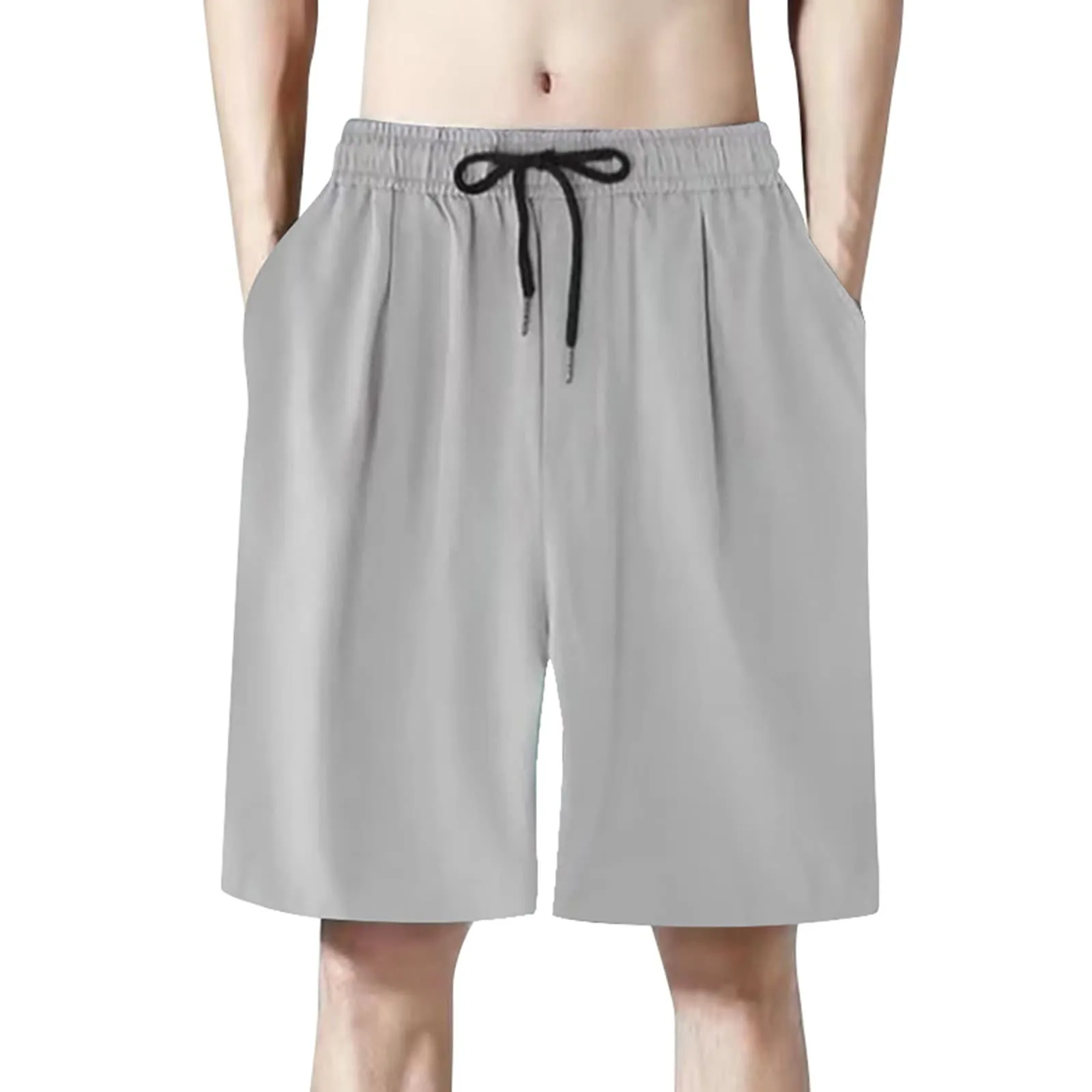 Fccrian Pantaloncini da palestra da uomo al ginocchio corti in tinta unita pantaloncini con coulisse per vacanze estivi spiaggia casual elastico in vita pantaloni da jogging da uomo pantaloni della - immagine 1