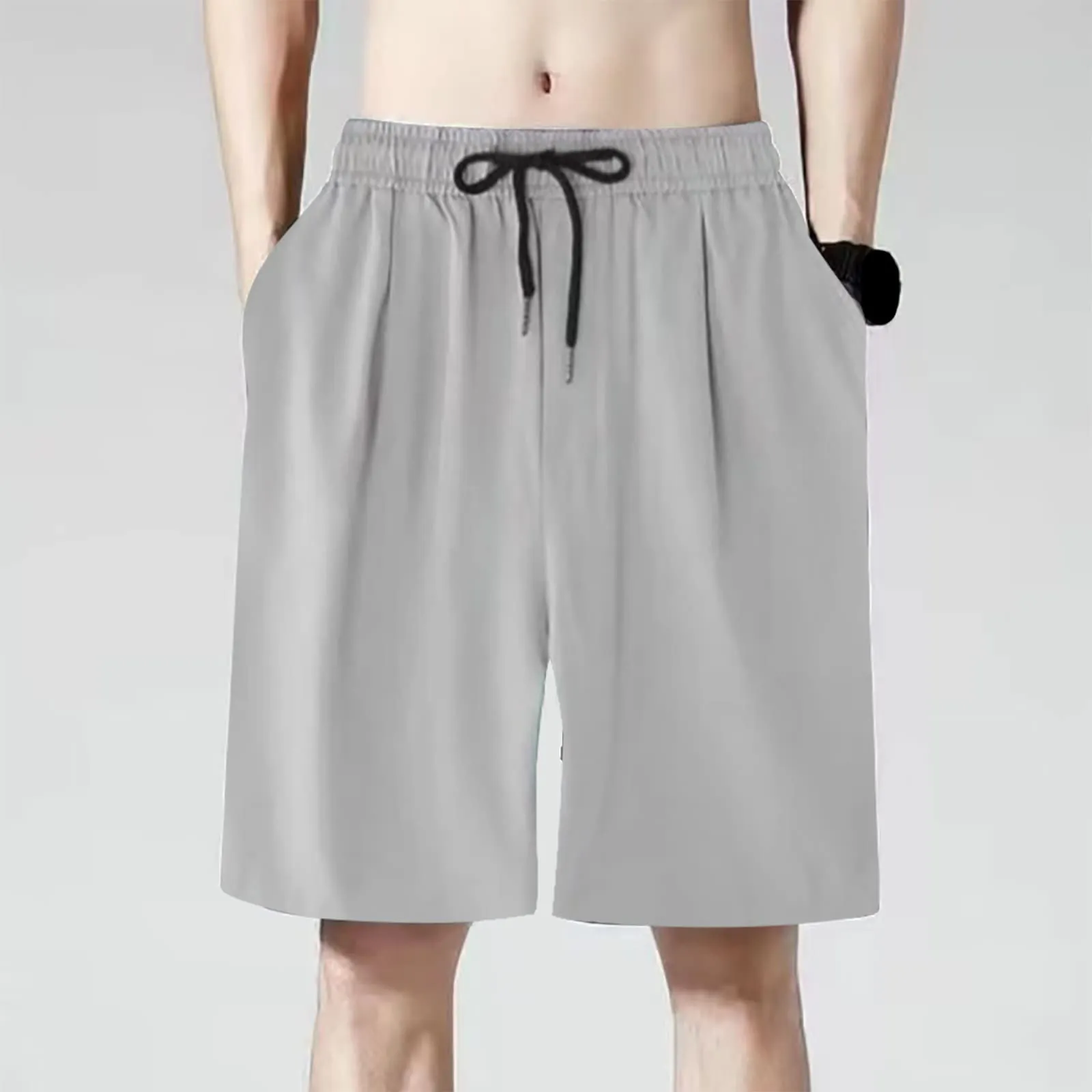 Fccrian Pantaloncini da palestra da uomo al ginocchio corti in tinta unita pantaloncini con coulisse per vacanze estivi spiaggia casual elastico in vita pantaloni da jogging da uomo pantaloni della - immagine 2
