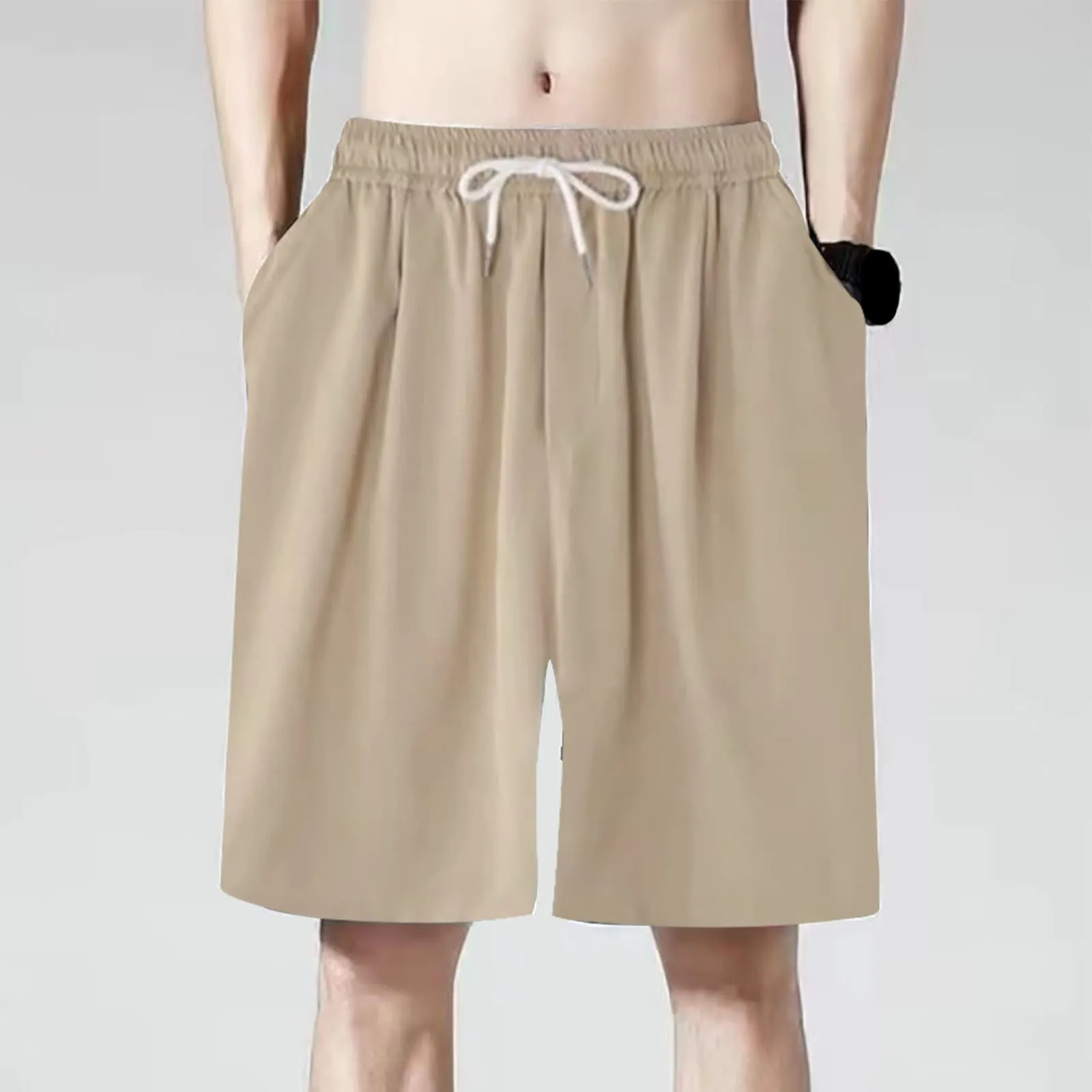 Fccrian Pantaloncini da palestra da uomo al ginocchio corti in tinta unita pantaloncini con coulisse per vacanze estivi spiaggia casual elastico in vita pantaloni da jogging da uomo pantaloni della - immagine 2