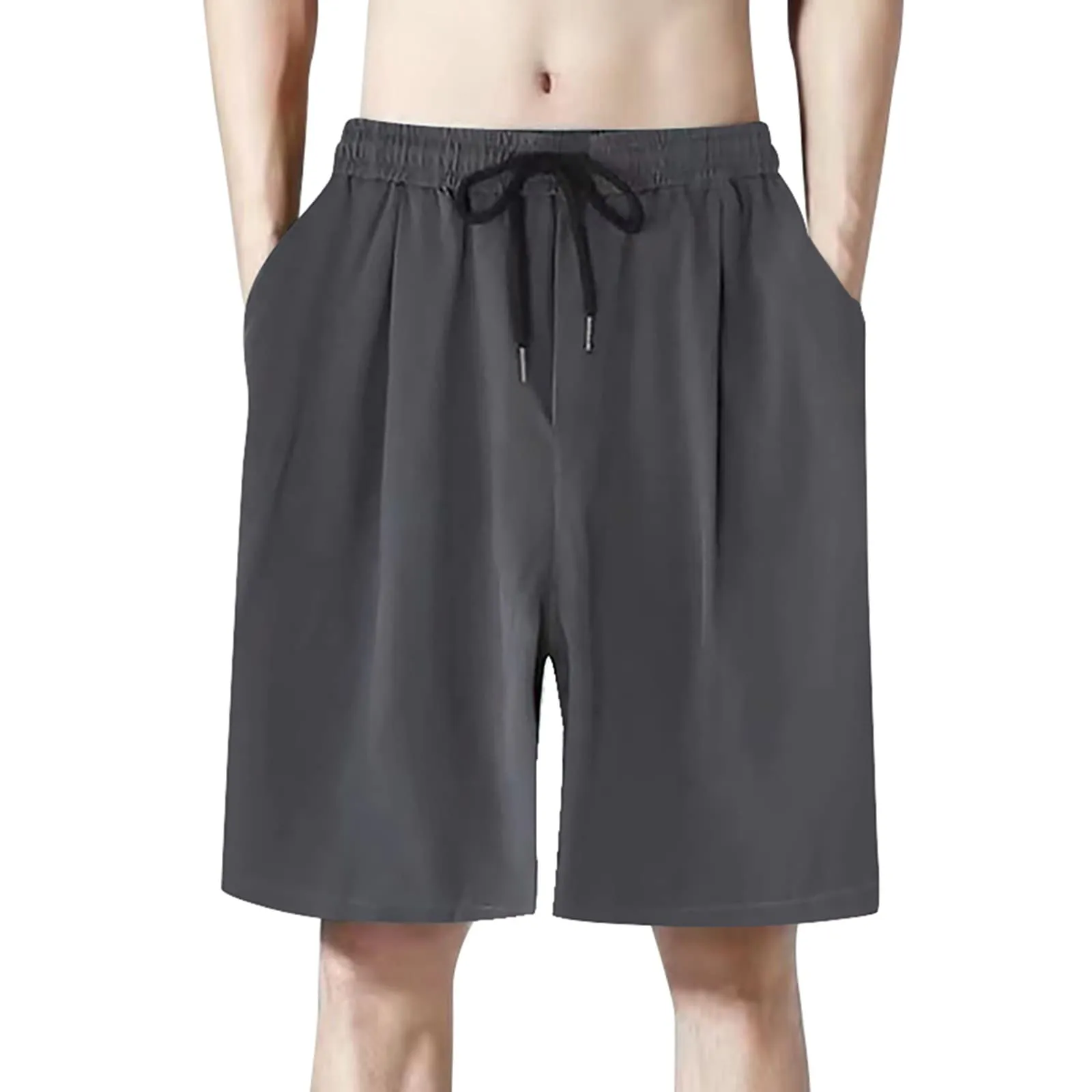 Fccrian Pantaloncini da palestra da uomo al ginocchio corti in tinta unita pantaloncini con coulisse per vacanze estivi spiaggia casual elastico in vita pantaloni da jogging da uomo pantaloni della - immagine 1