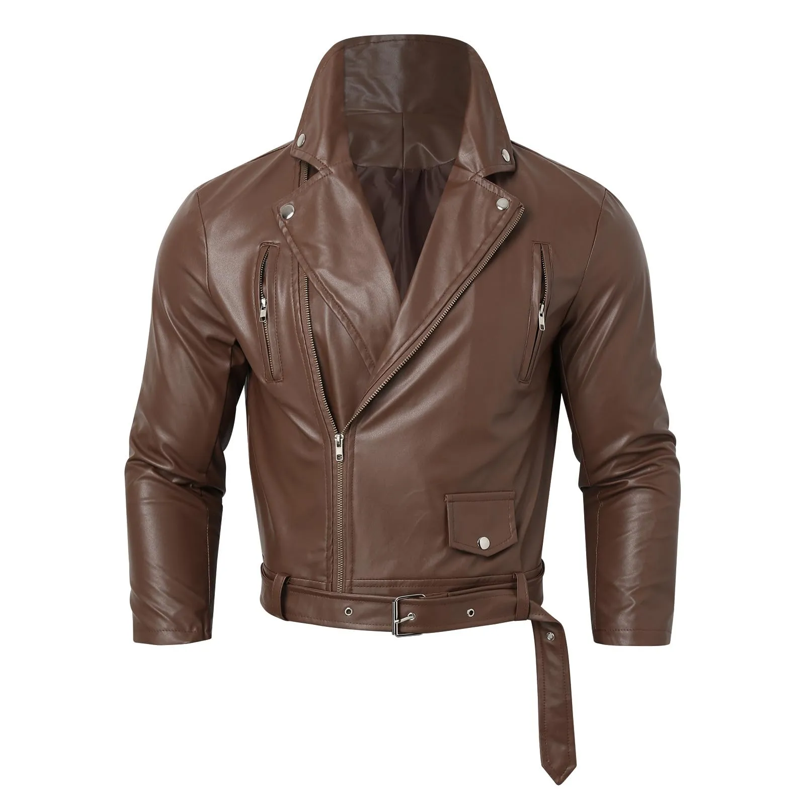 Giacca Ecopelle Uomo, Giacca da Uomo in Similpelle con Collo Alto di Transizione Matelassee Moto Pilota Zippato Cerniera Casual Giacche da Moto Giacca a Vento Cappotto in Ecopelle - immagine 3