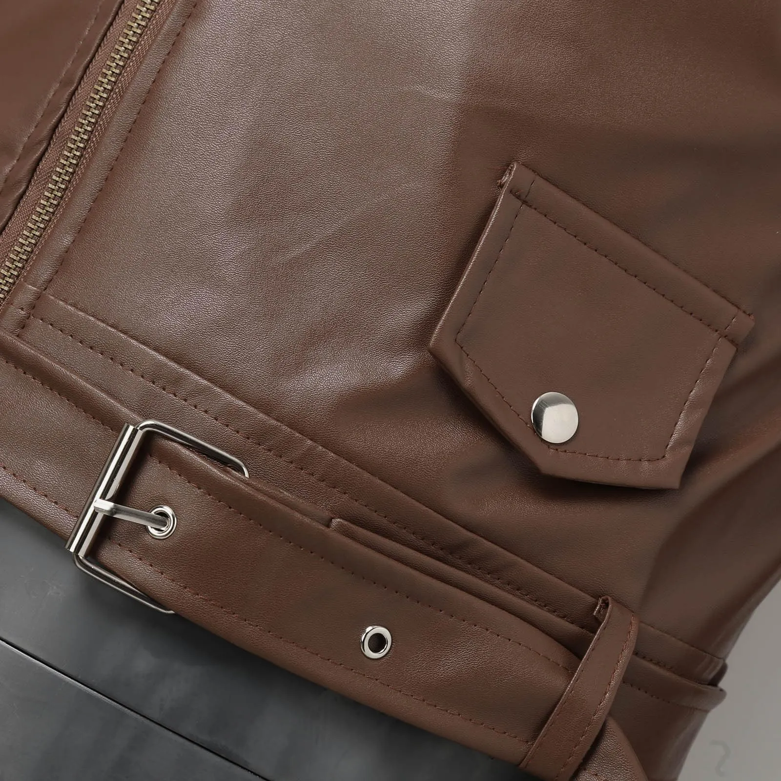Giubbotto di Pelle Uomo, Giubbotto Manica Lunga Finta Pelle Biker Casuale Cotone Moda Giacca a Vento per Le Mezze Stagioni Giubbotto Moto Estivo Giacca Leggera Giacca Uomo Elegante - immagine 5
