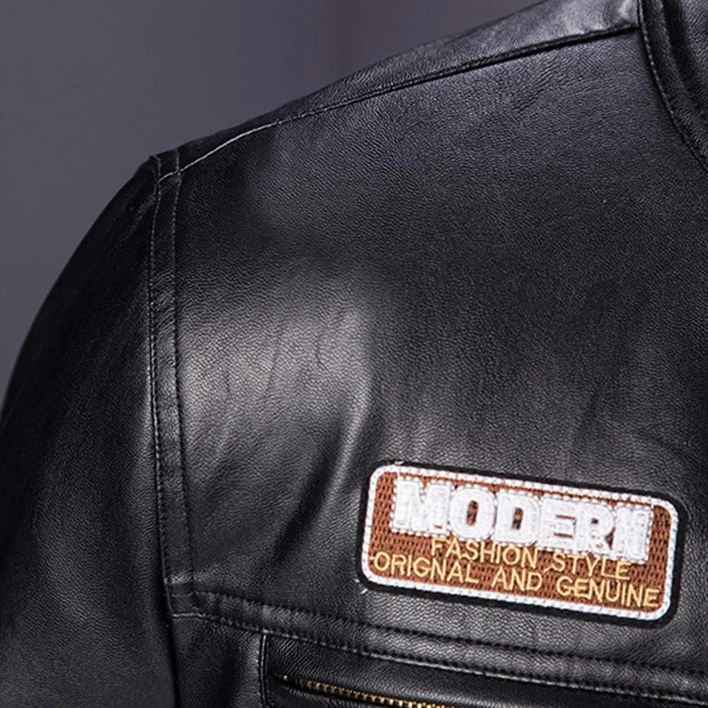 Giubbotto Pelle Moto Uomo, Giacca Tuta da Moto Giacca per Il Tempo Libero All'aperto Vintage Antivento Cappotto con Cerniera Giacca Pelle Uomo Vintage Giacca Lunga Chiodo Pelle Uomo - immagine 7