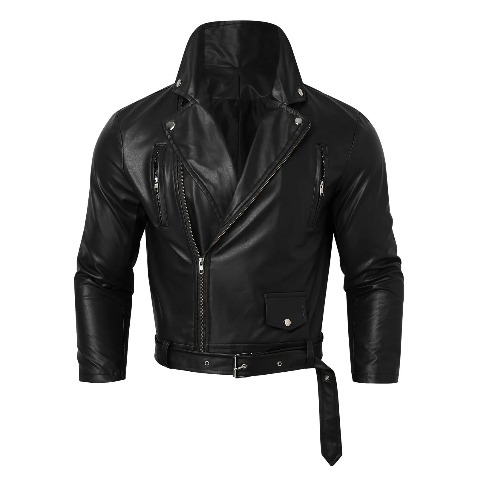 Giubbotto Pelle Uomo, Giacca Uomo in Ecopelle con Colletto Rialzato Giacca Bomber da Uomo con Chiusura Lampo Casual per Motociclisti Giubbotto Moto Estivo Giacca Antivento Chiodo Pelle Uomo - immagine 3