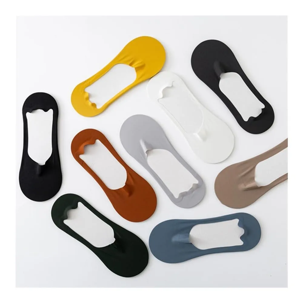 BooeDareno 5pairs Calzini da uomo Cotone Traspirante Estate Ultra-sottile No Show Ice Silk Sock Silicone Fondo Antiscivolo Assorbire Sudore Uomini Barca Sock, 5 viola., EU 37-45 - immagine 7