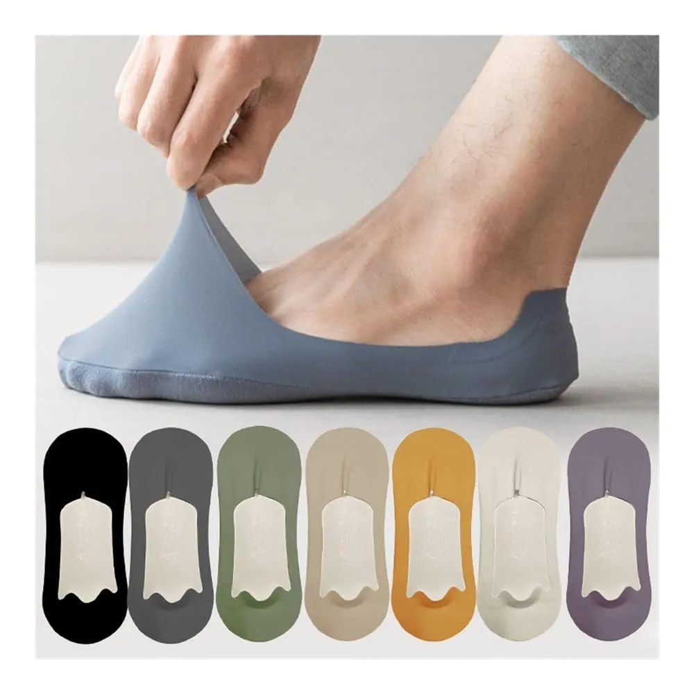 BooeDareno 5pairs Calzini da uomo Cotone Traspirante Estate Ultra-sottile No Show Ice Silk Sock Silicone Fondo Antiscivolo Assorbire Sudore Uomini Barca Sock, 5 nero., EU 37-45 - immagine 2