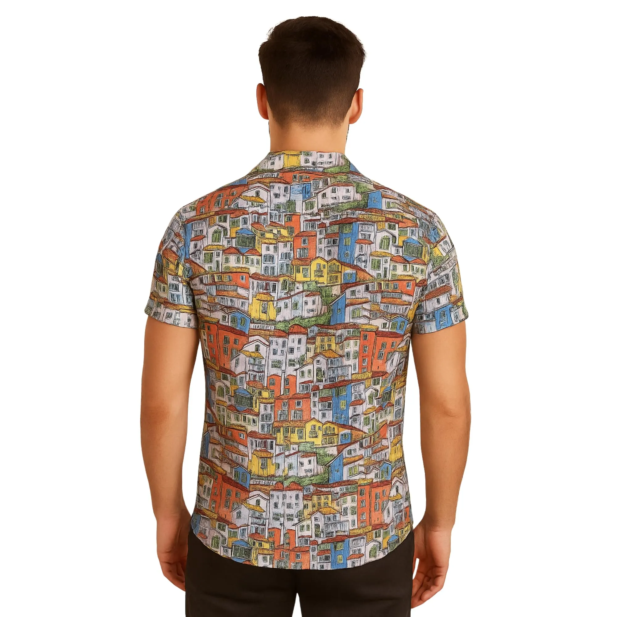 DIVINA Camicia Uomo Estiva, Maniche Corte, Stampa Casette, vestibilità Regolare, Casual Elegante - Vest 168-03 (IT, Testo, M, Regular, Regular, Casette) - immagine 2