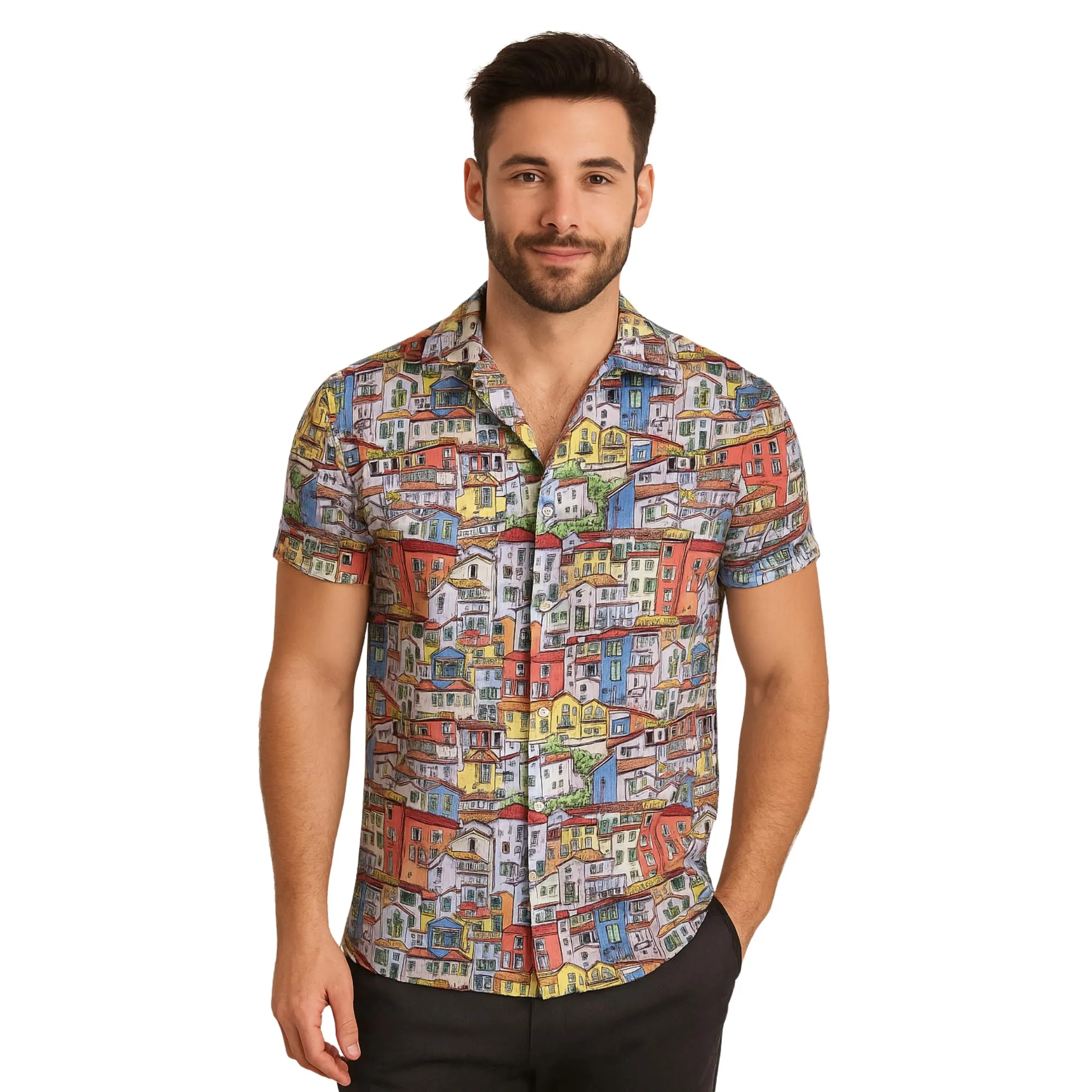DIVINA Camicia Uomo Estiva, Maniche Corte, Stampa Casette, vestibilità Regolare, Casual Elegante - Vest 168-03 (IT, Testo, L, Regular, Regular, Casette) - immagine 1