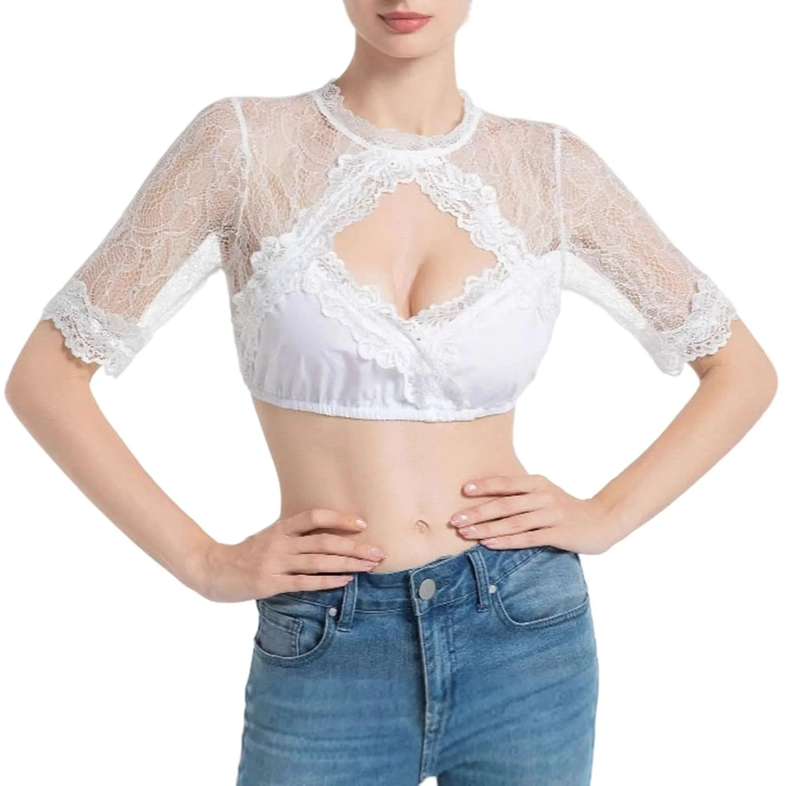 Vhersily Germania Oktoberfest Abito Dirndl Camicia Oktoberfest Donna Costume Bavarese Vestito Elegante Colore Bianco, A Maniche Corte per Feste, Halloween, Carnevale e Party Tradizionali, Clubwear - immagine 1