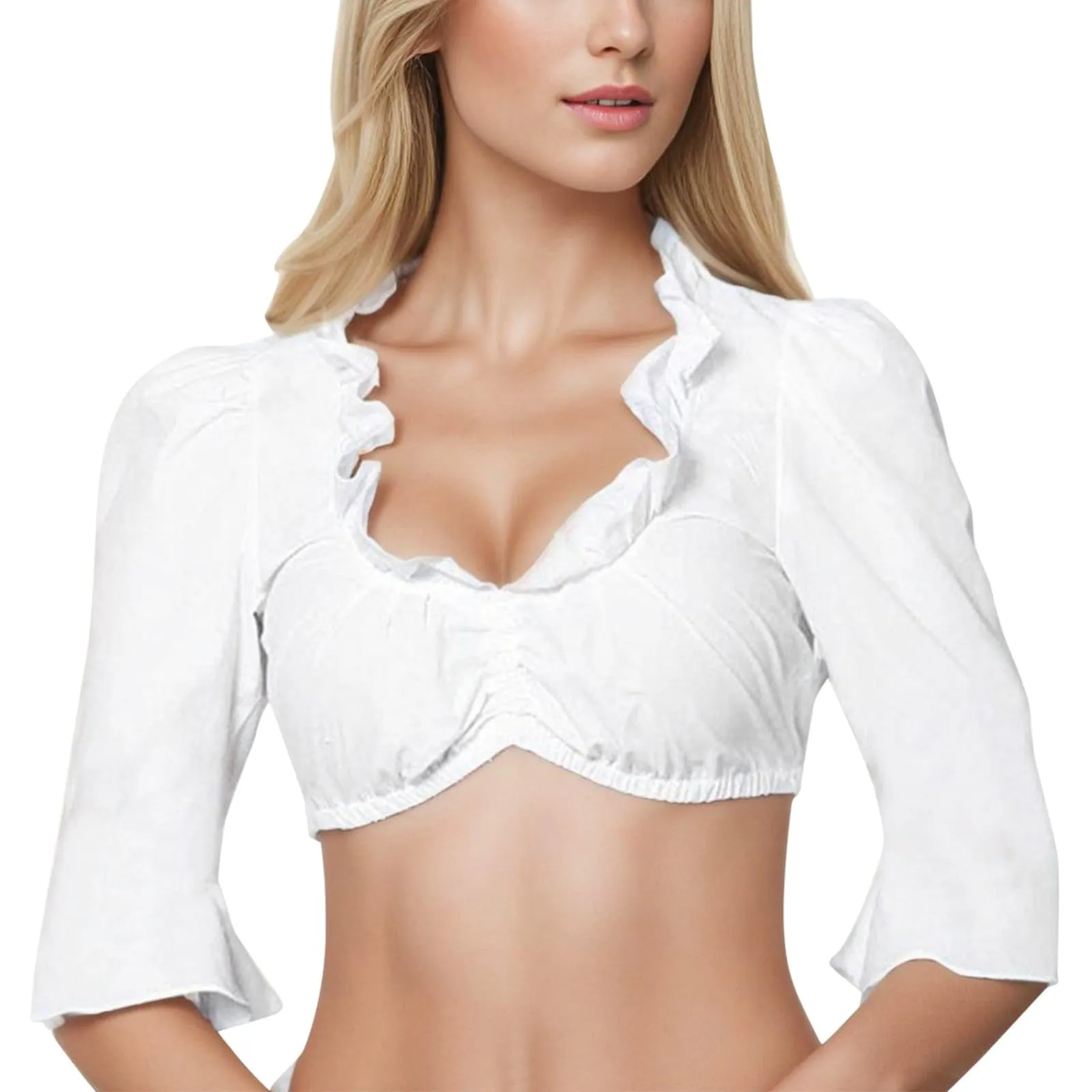 Vhersily Germania Oktoberfest Abito Dirndl Camicia Oktoberfest Donna Costume Bavarese Vestito Elegante Colore Bianco, A Maniche Corte per Feste, Halloween, Carnevale e Party Tradizionali, Clubwear - immagine 1