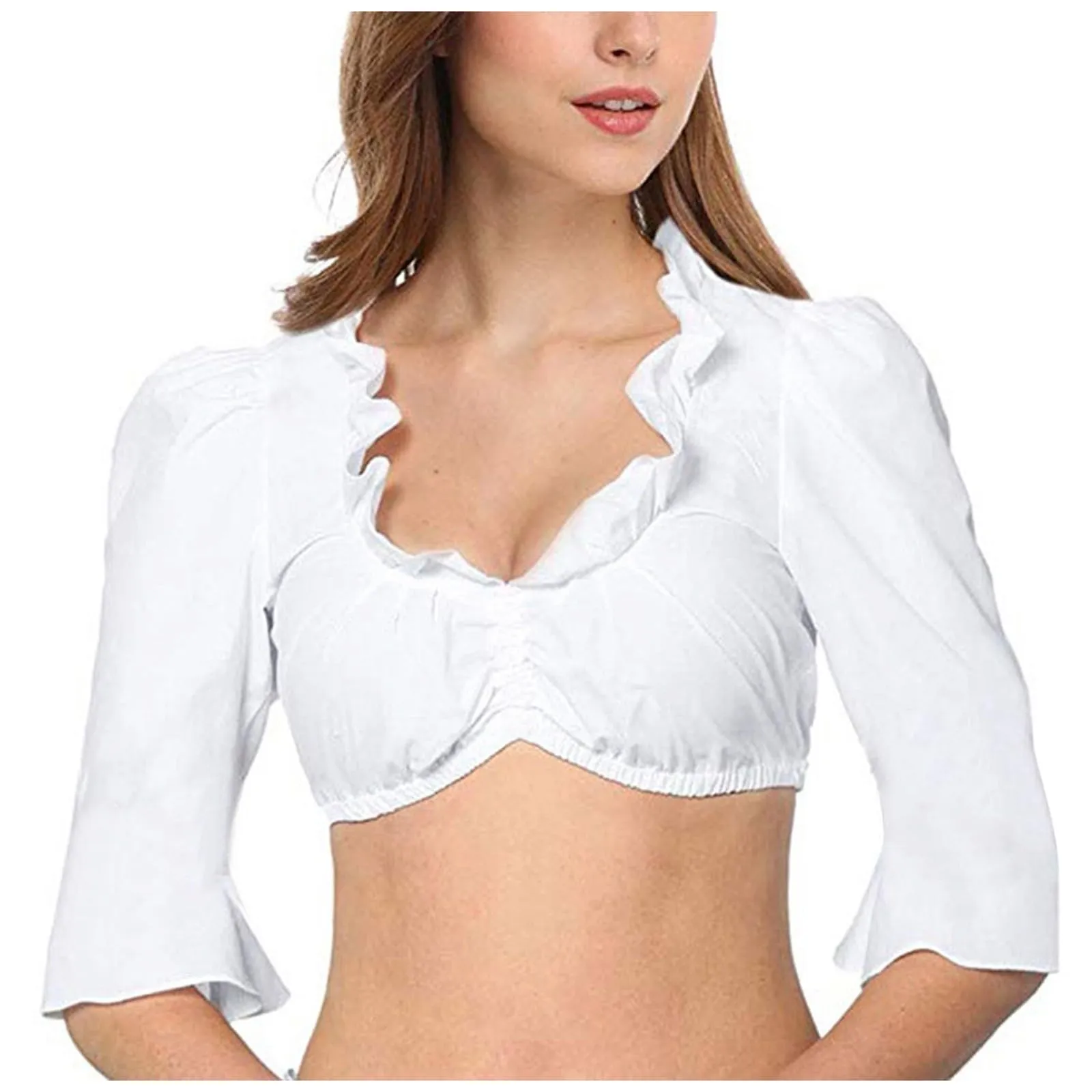 Vhersily Germania Oktoberfest Abito Dirndl Camicia Oktoberfest Donna Costume Bavarese Vestito Elegante Colore Bianco, A Maniche Corte per Feste, Halloween, Carnevale e Party Tradizionali, Clubwear - immagine 1