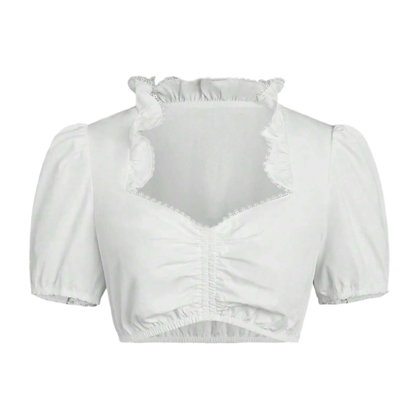 Vhersily Germania Oktoberfest Abito Dirndl Camicia Oktoberfest Donna Costume Bavarese Vestito Elegante Colore Bianco, A Maniche Corte per Feste, Halloween, Carnevale e Party Tradizionali, Clubwear - immagine 1