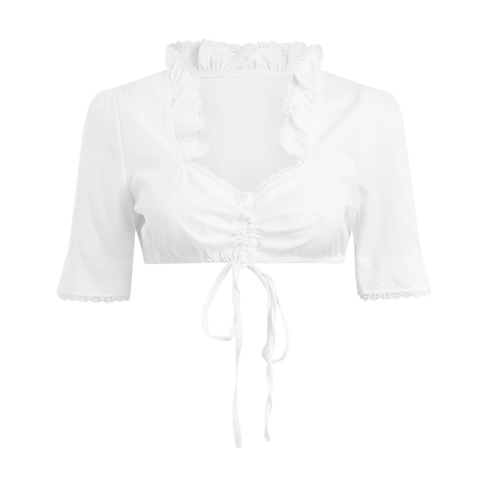 Vhersily Germania Oktoberfest Abito Dirndl Camicia Oktoberfest Donna Costume Bavarese Vestito Elegante Colore Bianco, A Maniche Corte per Feste, Halloween, Carnevale e Party Tradizionali, Clubwear - immagine 5