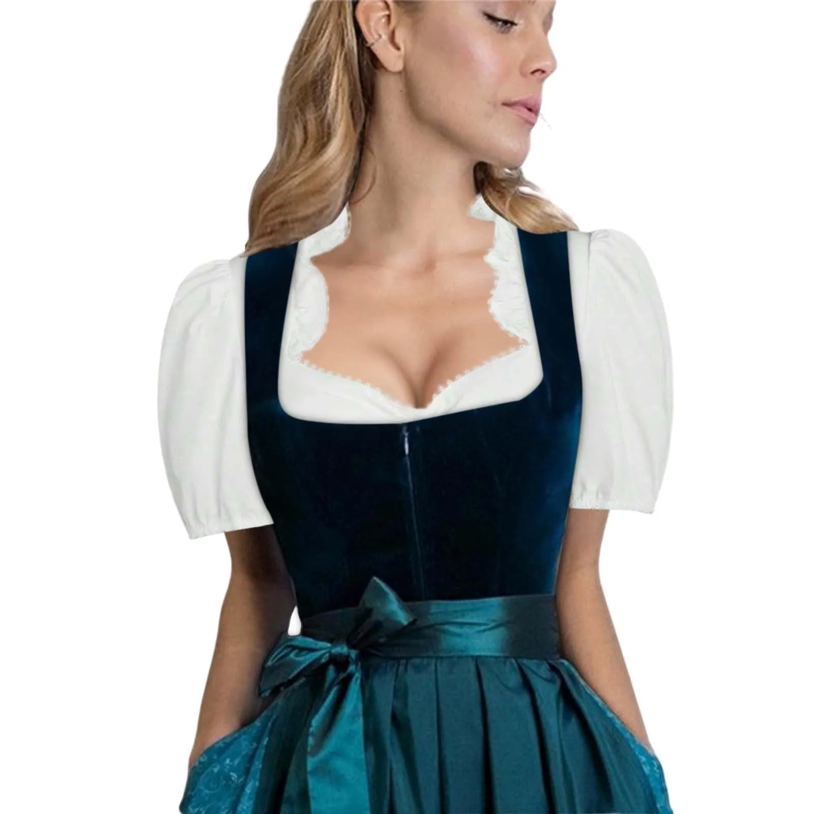 Vhersily Germania Oktoberfest Abito Dirndl Camicia Oktoberfest Donna Costume Bavarese Vestito Elegante Colore Bianco, A Maniche Corte per Feste, Halloween, Carnevale e Party Tradizionali, Clubwear - immagine 2