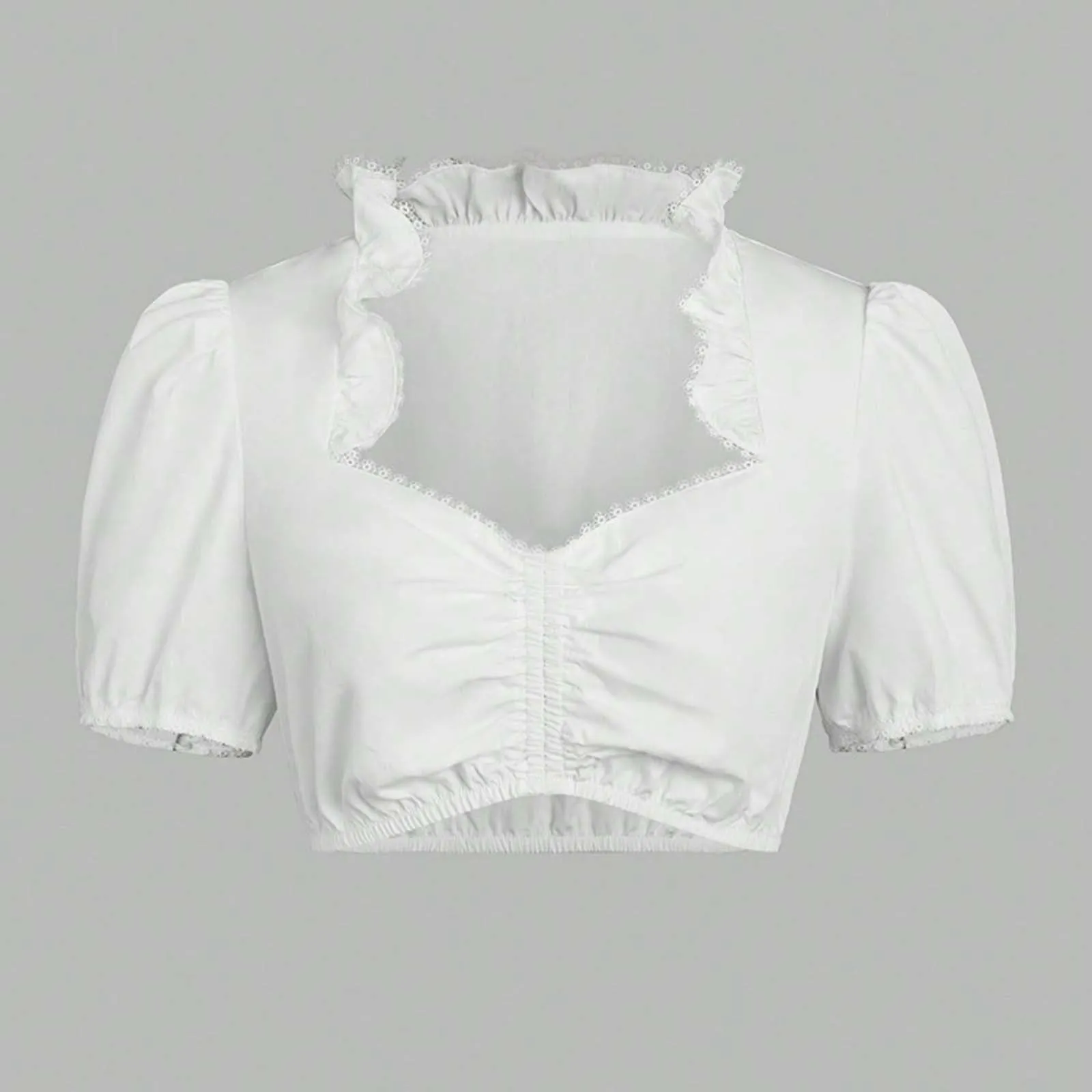 Vhersily Germania Oktoberfest Abito Dirndl Camicia Oktoberfest Donna Costume Bavarese Vestito Elegante Colore Bianco, A Maniche Corte per Feste, Halloween, Carnevale e Party Tradizionali, Clubwear - immagine 7