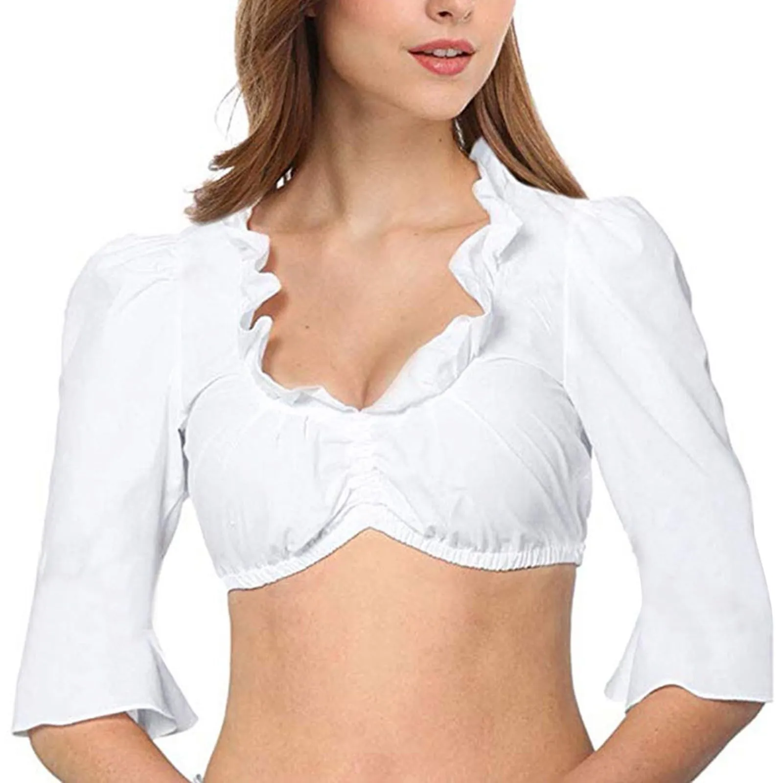 Vhersily Germania Oktoberfest Abito Dirndl Camicia Oktoberfest Donna Costume Bavarese Vestito Elegante Colore Bianco, A Maniche Corte per Feste, Halloween, Carnevale e Party Tradizionali, Clubwear - immagine 4