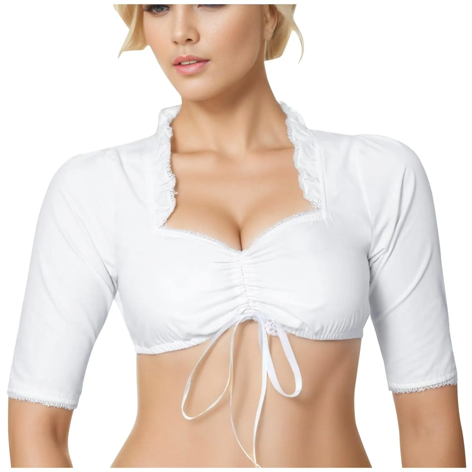 Vhersily Germania Oktoberfest Abito Dirndl Camicia Oktoberfest Donna Costume Bavarese Vestito Elegante Colore Bianco, A Maniche Corte per Feste, Halloween, Carnevale e Party Tradizionali, Clubwear - immagine 1