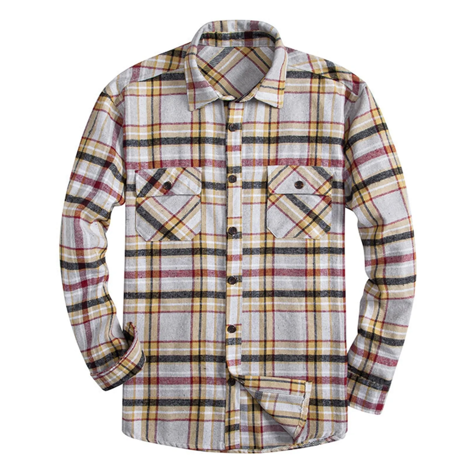 Mymyguoe Camicia a quadri da uomo, a maniche lunghe, con bottoni automatici a pressione, per il tempo libero, con tasca sul petto, vestibilità normale, per la transizione, in flanella, da lavoro - immagine 2