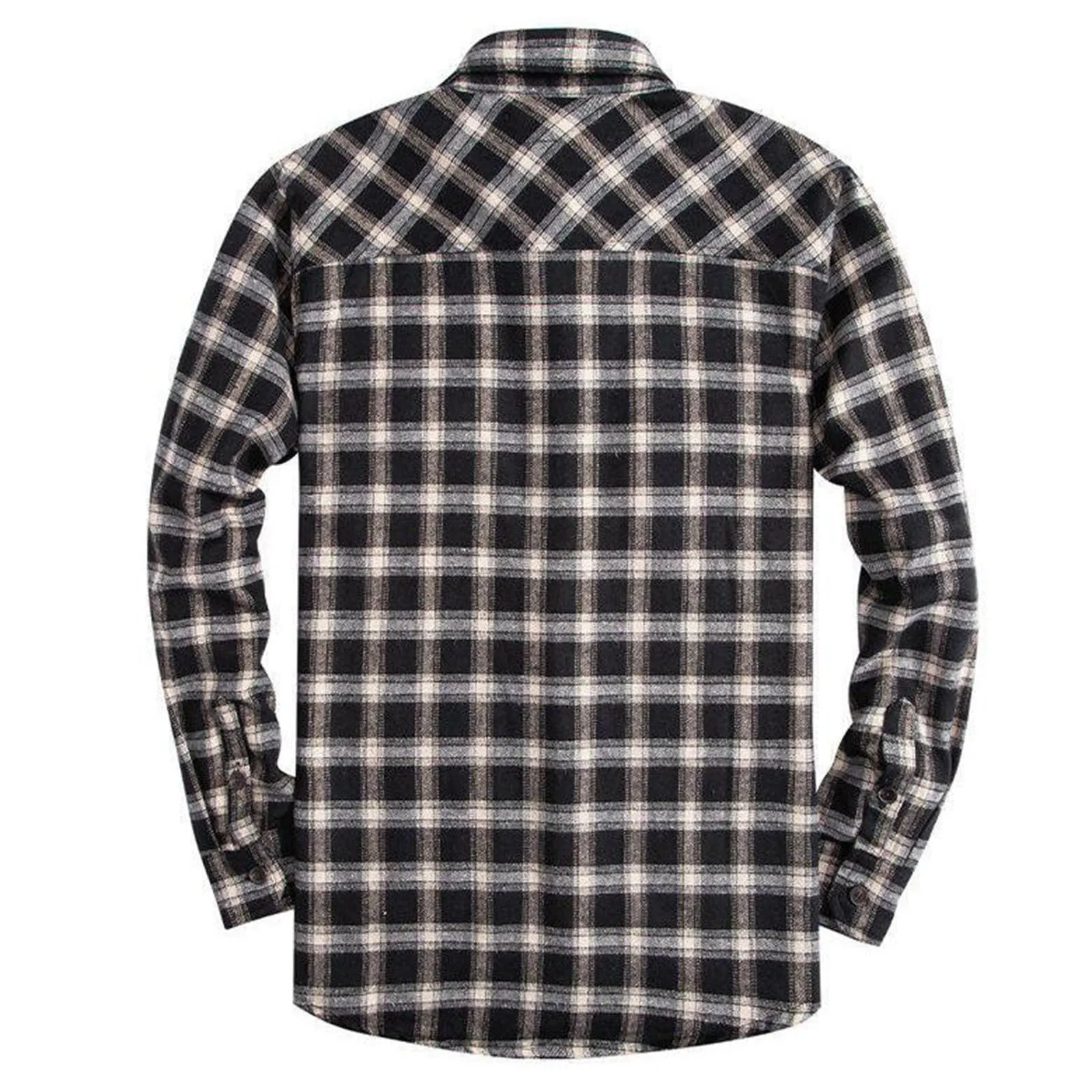 Mymyguoe Camicia a quadri da uomo, a maniche lunghe, con bottoni automatici a pressione, per il tempo libero, con tasca sul petto, vestibilità normale, per la transizione, in flanella, da lavoro, Nero - immagine 4