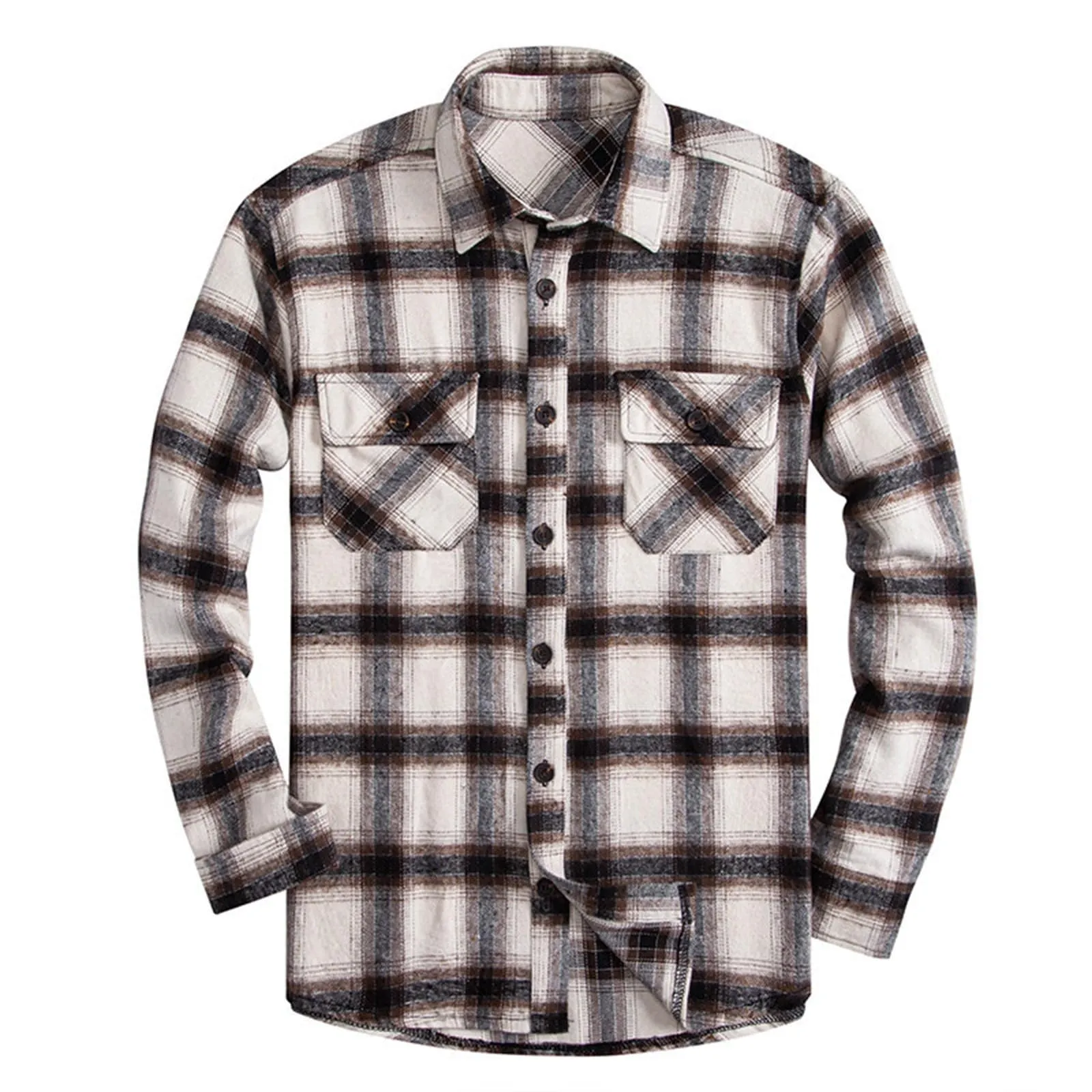 Mymyguoe Camicia a quadri da uomo, a maniche lunghe, con bottoni automatici a pressione, per il tempo libero, con tasca sul petto, vestibilità normale, per la transizione, in flanella, da lavoro - immagine 2