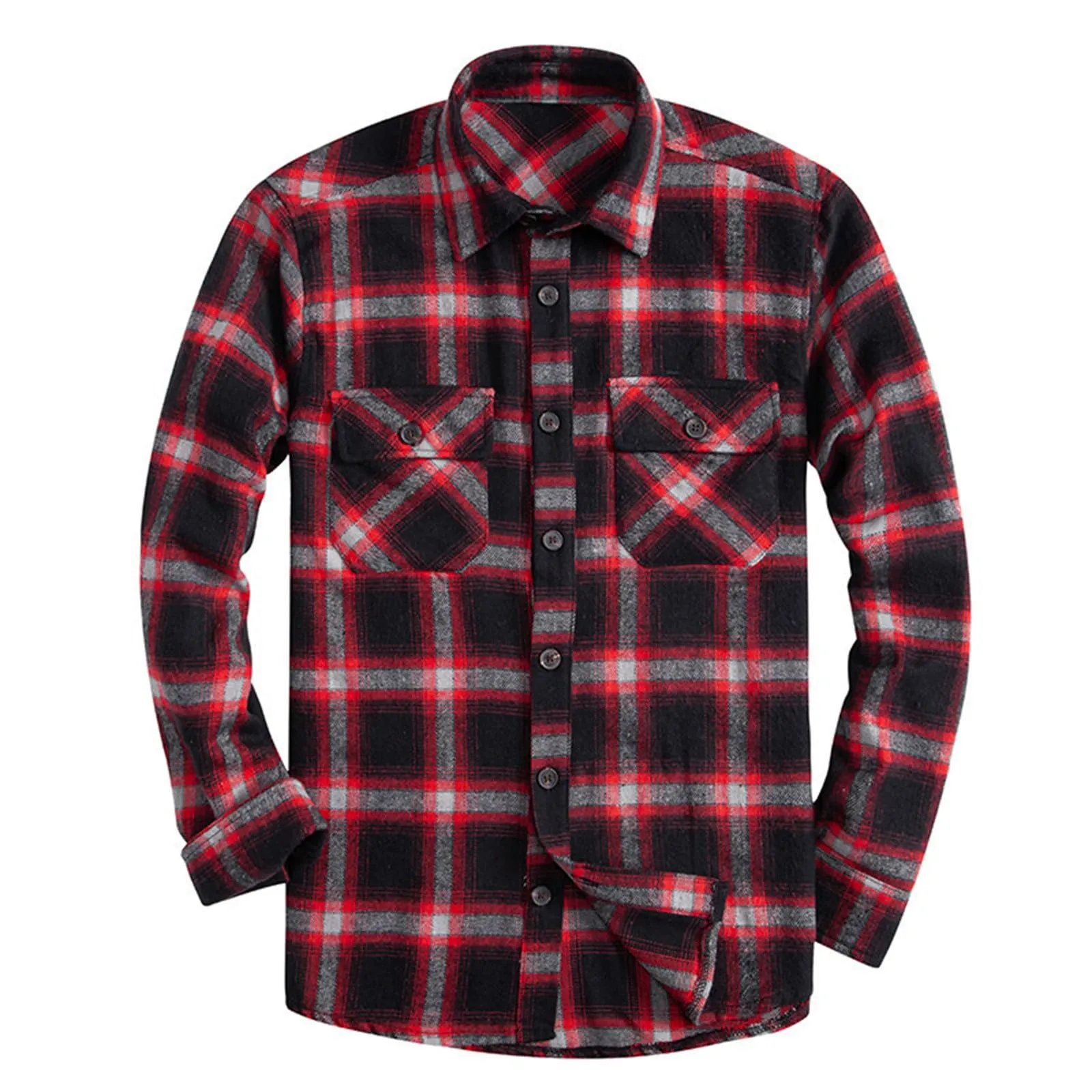 Mymyguoe Camicia a quadri da uomo, a maniche lunghe, con bottoni automatici a pressione, per il tempo libero, con tasca sul petto, vestibilità normale, per la transizione, in flanella, da lavoro - immagine 2