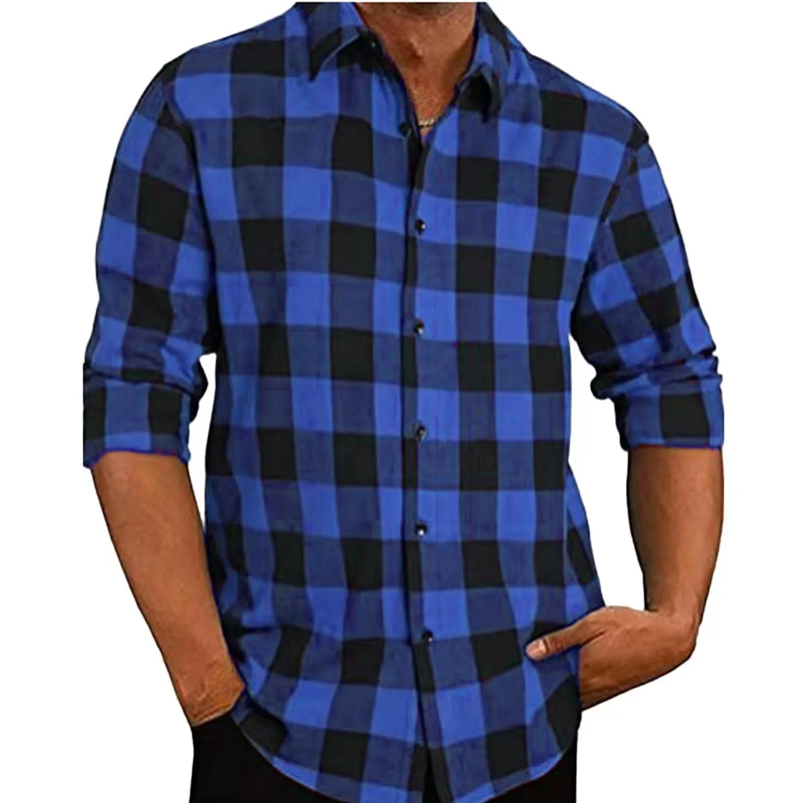 Mymyguoe Camicia a quadri da uomo, a maniche lunghe, con bottoni automatici a pressione, per il tempo libero, con tasca sul petto, vestibilità normale, per la transizione, in flanella, da lavoro, Q1 - immagine 2