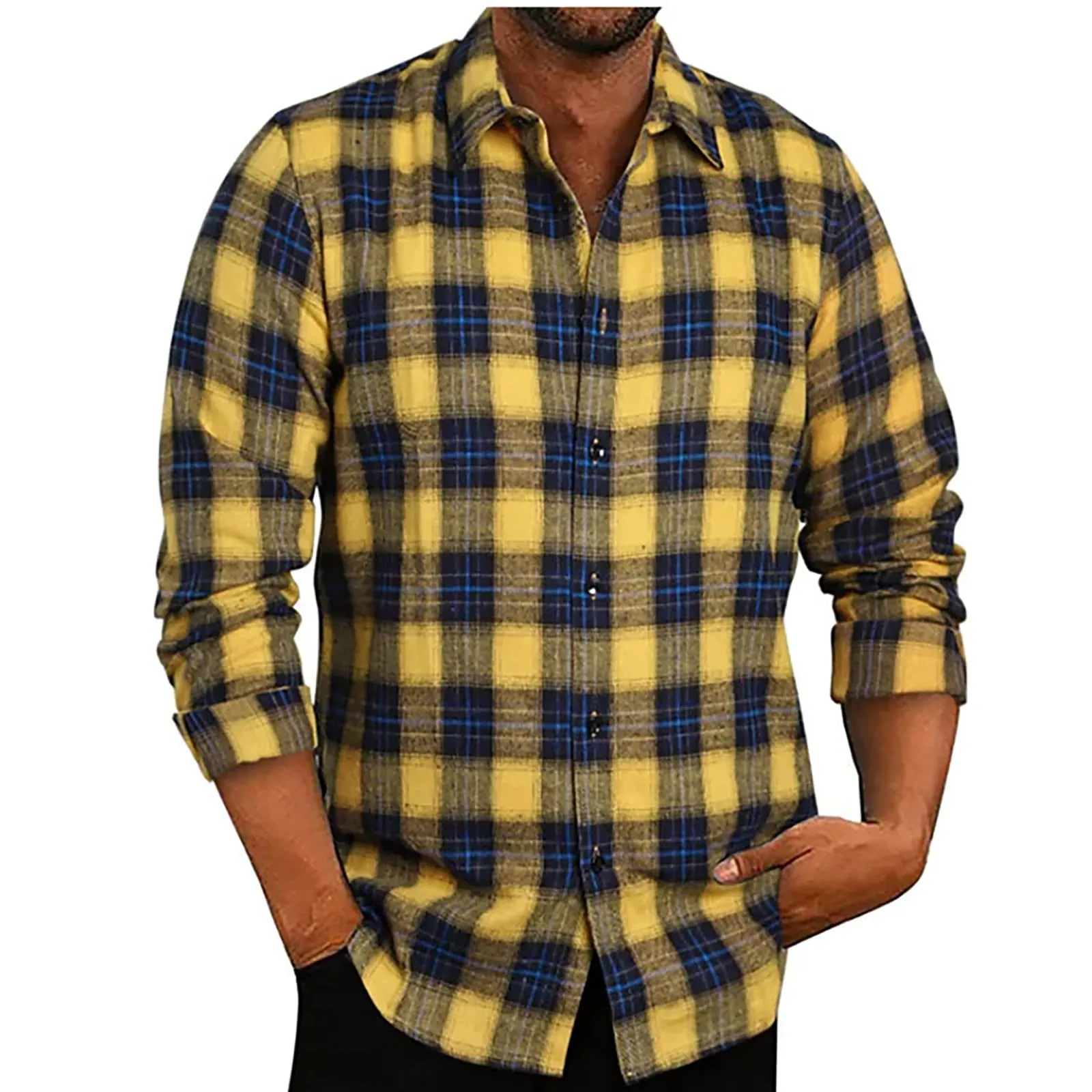 Mymyguoe Camicia a quadri da uomo, a maniche lunghe, con bottoni automatici a pressione, per il tempo libero, con tasca sul petto, vestibilità normale, per la transizione, in flanella, da lavoro, Q1 - immagine 2