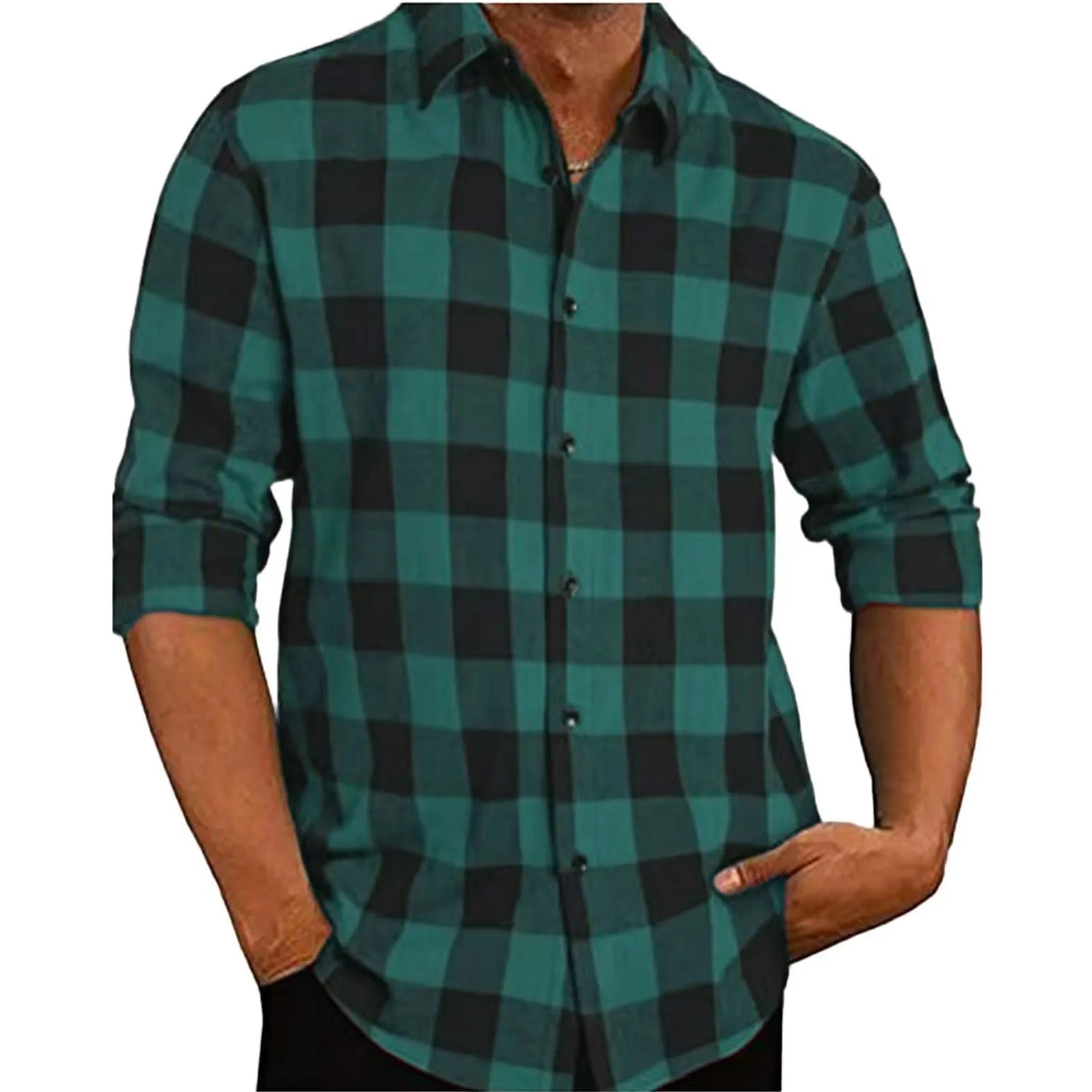 Mymyguoe Camicia a quadri da uomo, a maniche lunghe, con bottoni automatici a pressione, per il tempo libero, con tasca sul petto, vestibilità normale, per la transizione, in flanella, da lavoro, Q1 - immagine 4