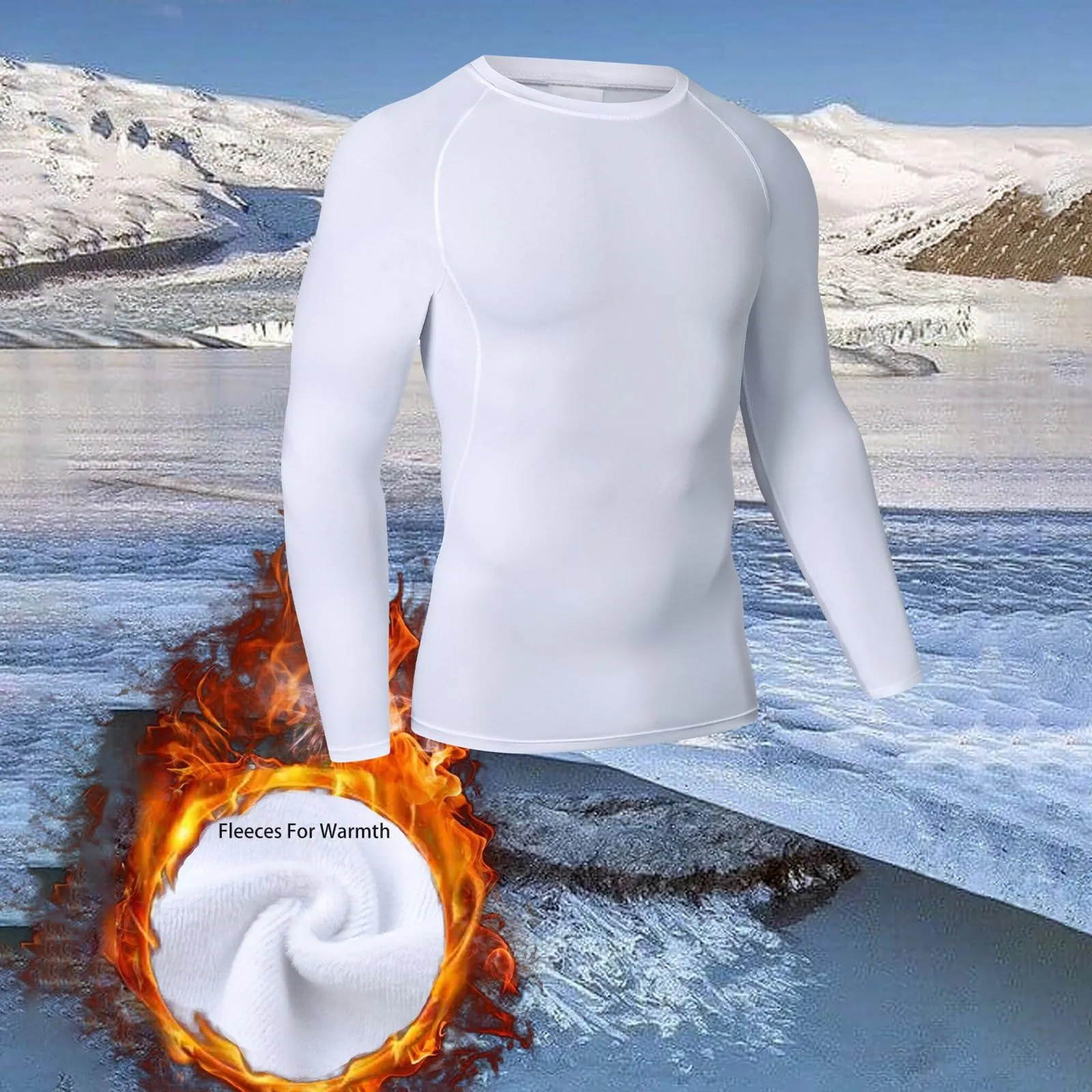 Duohropke Maglia termica da uomo, termica, a maniche lunghe, elasticizzata, traspirante, a compressione, per corsa, equitazione, sci, arrampicata, bianco, M - immagine 5