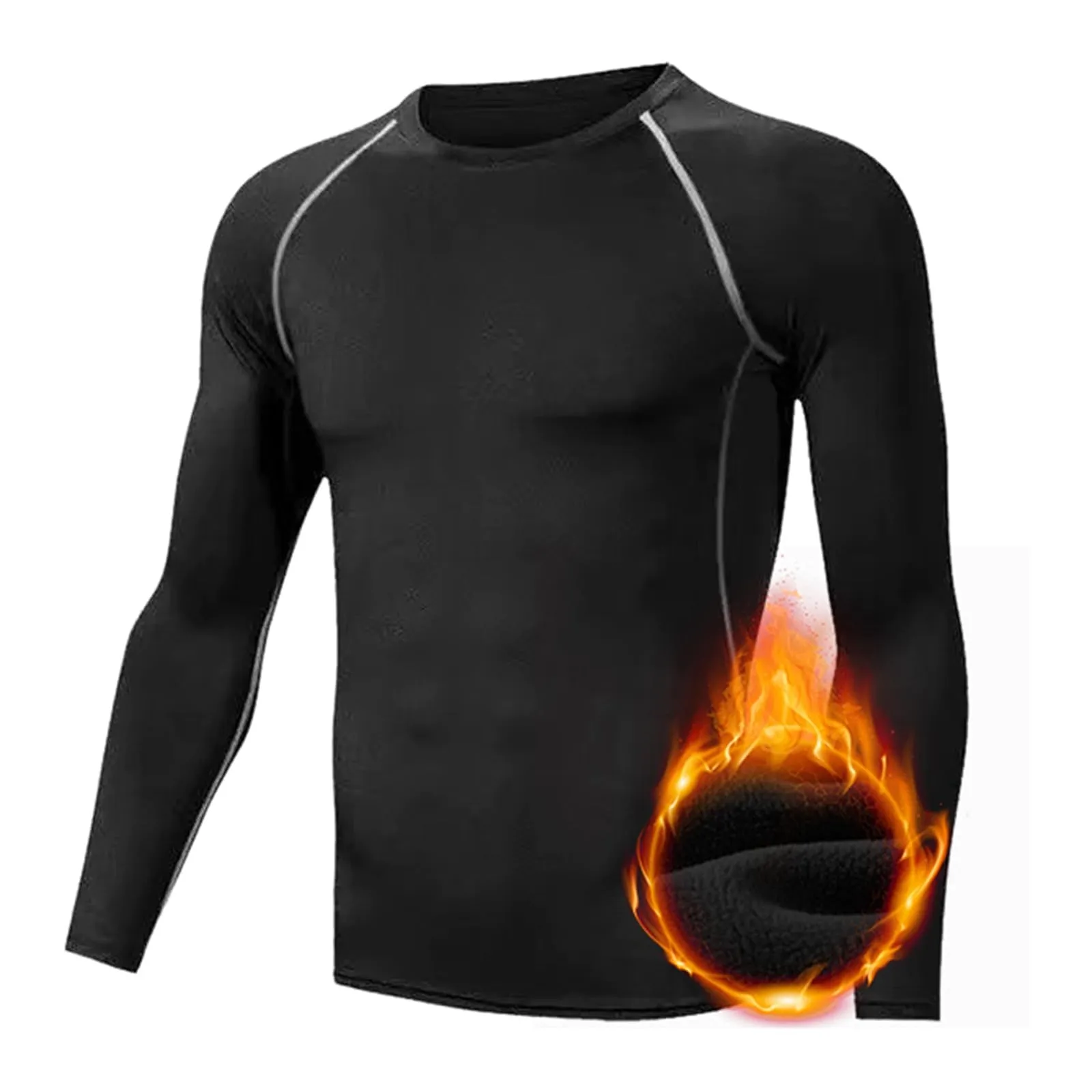 Duohropke Maglia termica da uomo, termica, a maniche lunghe, elasticizzata, traspirante, a compressione, per corsa, equitazione, sci, arrampicata, grigio scuro., 4XL - immagine 4