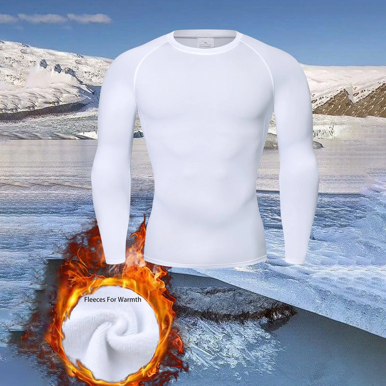 Duohropke Maglia termica da uomo, termica, a maniche lunghe, elasticizzata, traspirante, a compressione, per corsa, equitazione, sci, arrampicata, bianco, L - immagine 2