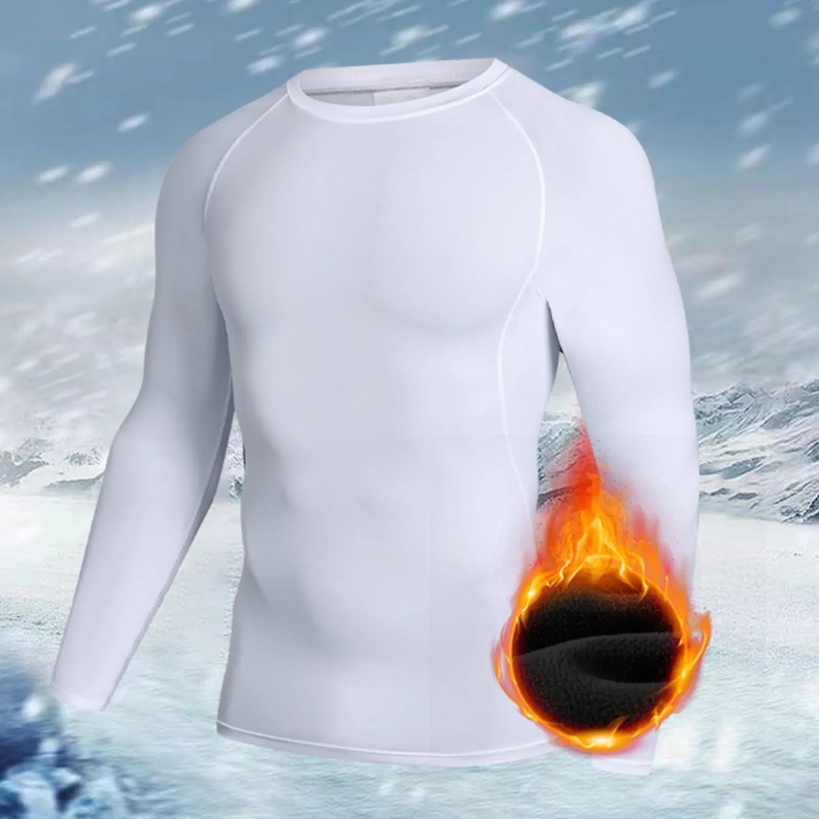 Duohropke Maglia termica da uomo, termica, a maniche lunghe, elasticizzata, traspirante, a compressione, per corsa, equitazione, sci, arrampicata, bianco, XXL - immagine 3