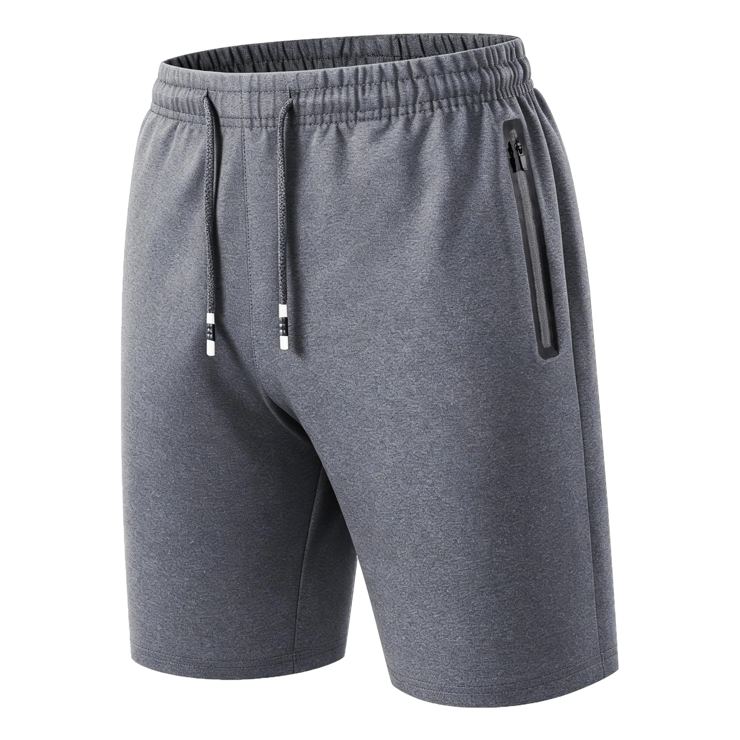 HCSS Pantaloncini Sportivi Uomo Running Shorts Cotone Tasche Zip(Grigio-L) - immagine 1