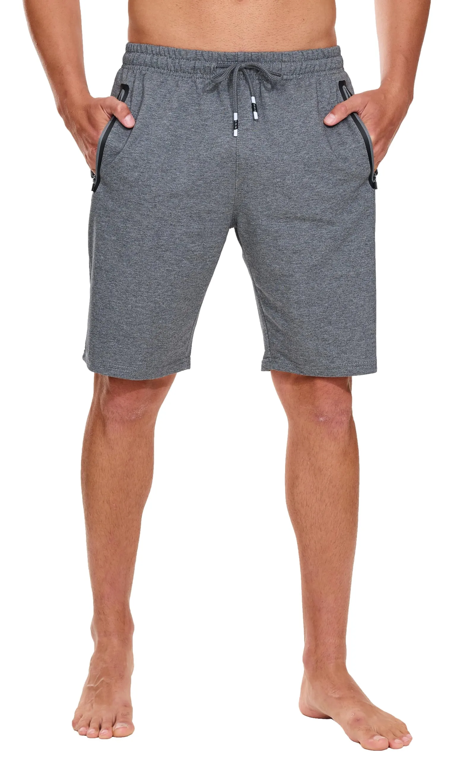 HCSS Pantaloncini Sportivi Uomo Running Shorts Cotone Tasche Zip(Grigio-L) - immagine 2