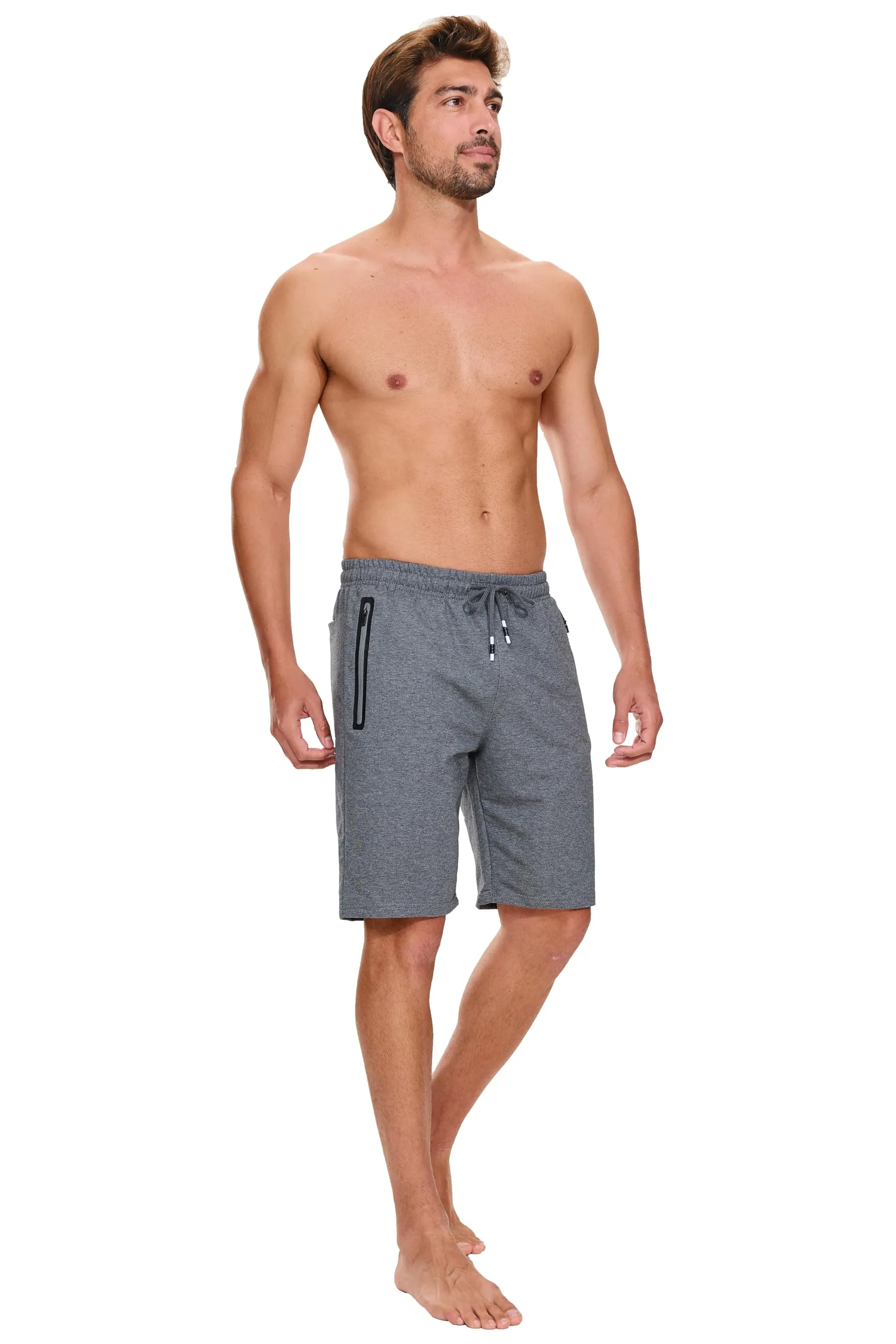 HCSS Pantaloncini Sportivi Uomo Running Shorts Cotone Tasche Zip(Grigio-L) - immagine 4
